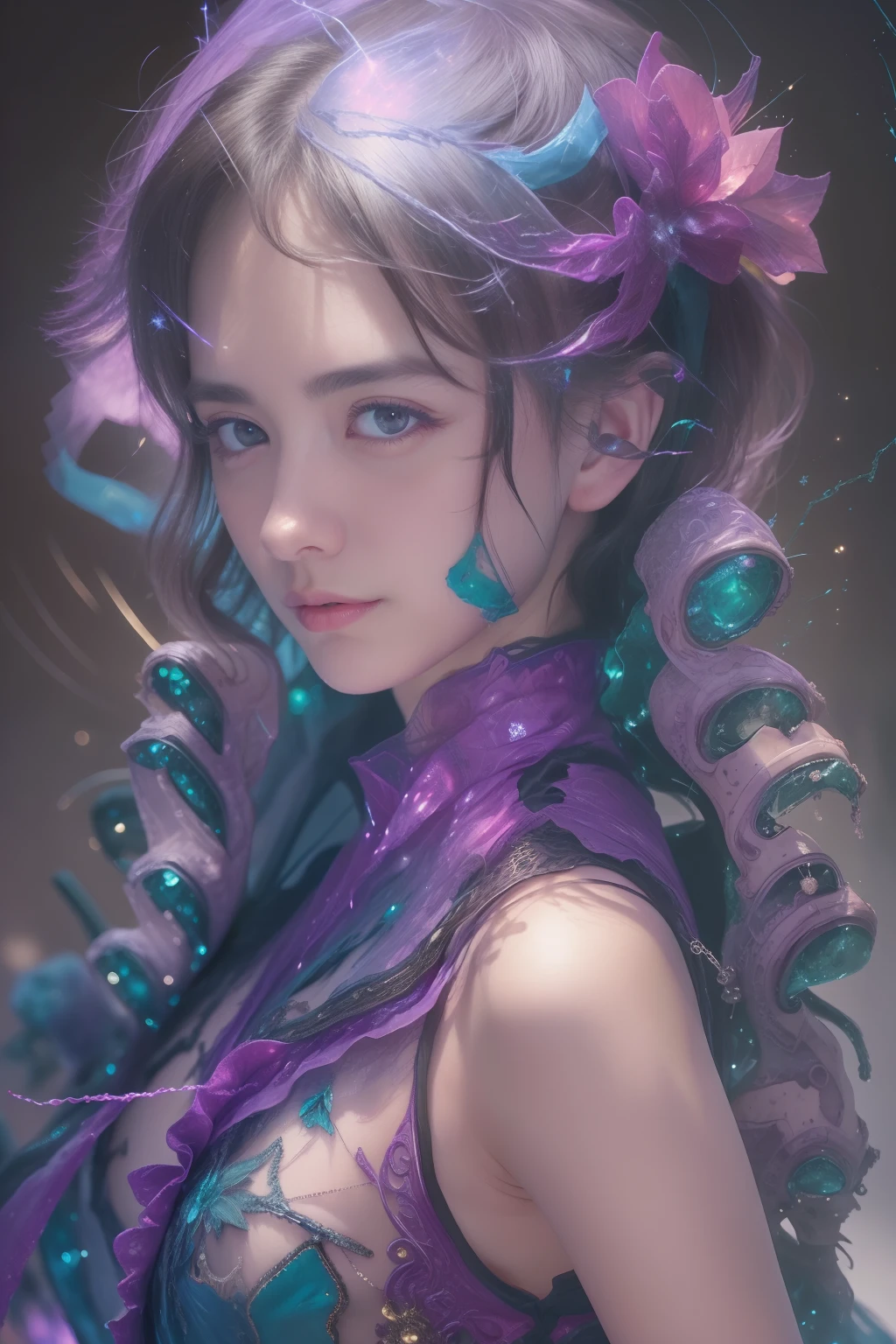 (Expression of ecstasy:1.2), From Side, Photorealistic, Official art, Unity 8k wallpapr, 8K Portrait, Best Quality, Very high resolution, (Incredibly beautiful nature background:1.6), One girl, One beautiful teenage italian girl, sixteen years old, Obscene, (Sexy and glamorous:1.1), (A coquettish expression:1.6), (small breasts with raised pink areolas,,,,:1.6), Vulgarity, (seductively smiling:1.2), (full body1.0), (erotic posing:1.5), (Magic Attack Pose:1.6),(magical effects like sparkles or energy:1.5), (Electric shock from hands:1.1), (Detailed blue bodysuit with beautiful fractal or marble design:1.5), (Beautiful and d delicate ruby, topaz, emerald and sapphire jewelry:1.45), Beautiful seductive face, Portrait, (Thick eyebrows:1.2), (Big purple eyes:1.2), Beautiful eyes with fine symmetry, (Ultra detailed eyes:1.4), (High resolution eyes:1.1), Intimate face, (ultra detailed skin texture:1.4), White skin, pale skin, Perfect Anatomy, Thin, (Beautiful toned body:1.1), Hair Bow, (Moist skin:1.1), full of sweat, No makeup, dark circles, Good anatomy, Focus Face, Good Looking Ing, (Emilia Clark:0.6) (Emma watson:0.3),(Jennifer Connelly:0.4), (sensual face:1.5), Elegant face, Nice, Dolce, Cyberpunk Sci-Fi, (Gauntlets with intricate and beautiful designs:1.2), Blurred background, Blurred foreground, depth of fields, (Motion Blur:1.1), Complex and colorful biomechanical bodysuit, Zentangle, mandalas, Entangled, (Small breasts:1.2), Sheer breast, (Beautiful :1.2), (NSFW:1.2), large hips, drivel, Juice stain, grabbing on breasts,