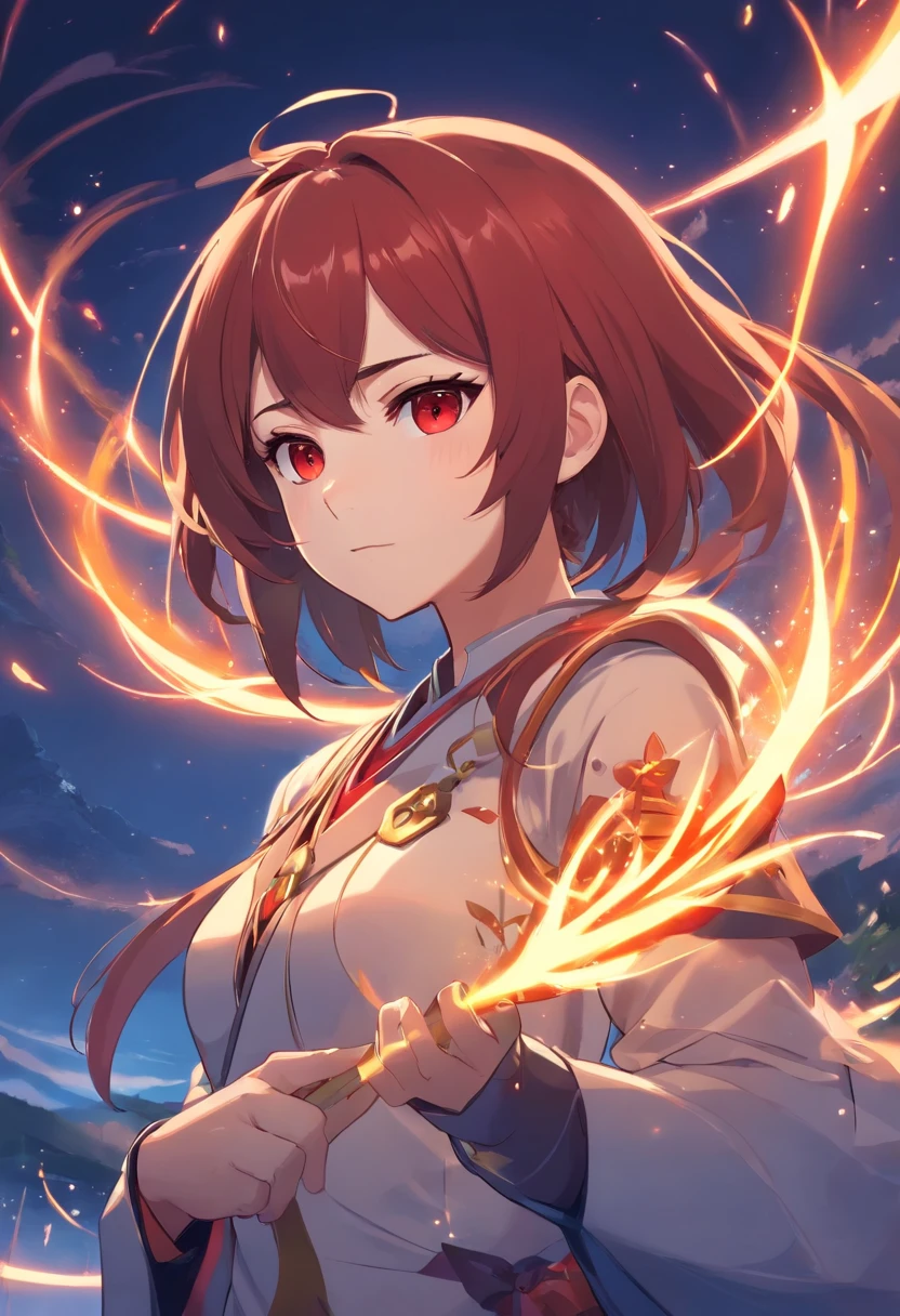 Genshin,girl,Height 1.8 minutes.,Slender figure,Detached personality,Japanese Father Stilb, brunette color hair, red - eyed, deity