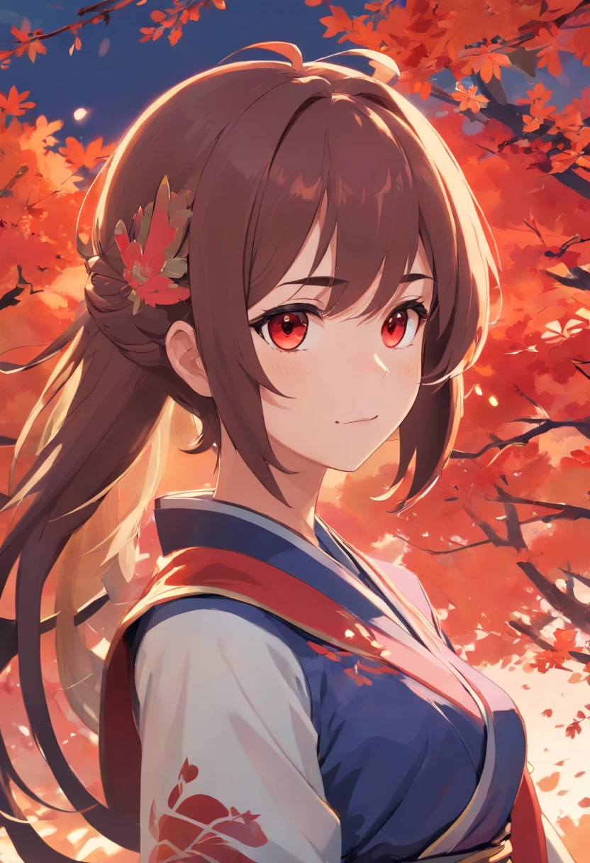 Genshin,girl,Height 1.8 minutes.,Slender figure,Detached personality,Japanese Father Stilb, brunette color hair, red - eyed, deity