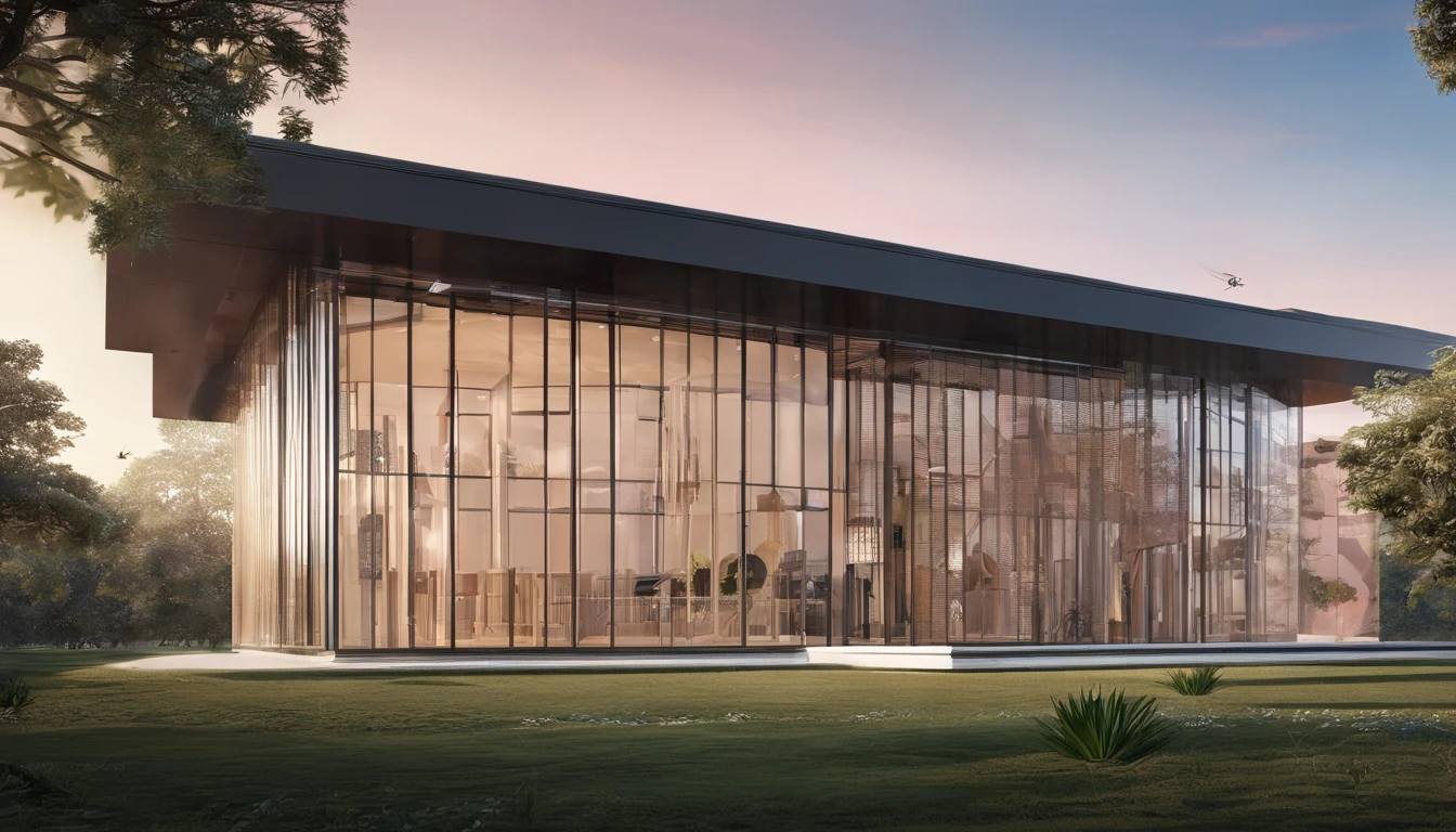 A large rose house，There are windows，There is a doorway，Renderings of the exhibition hall，Disney style， 3D modeling，C4D style，wide wide shot，8K，