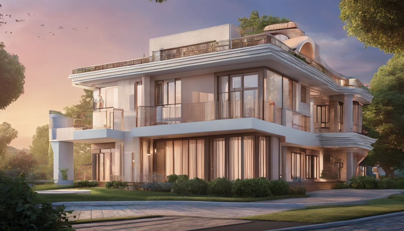 Rose-like house,There are windows,There is a doorway,Renderings of the exhibition hall,Disney style, 3D modeling,C4D style,wide wide shot,8K,