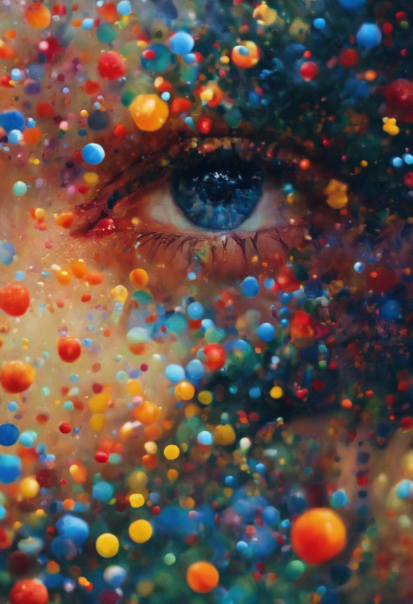 美丽细致的眼睛,Delicate beauty,afloat,(high saturated),(Colorful splashes),Colorful bubbles,