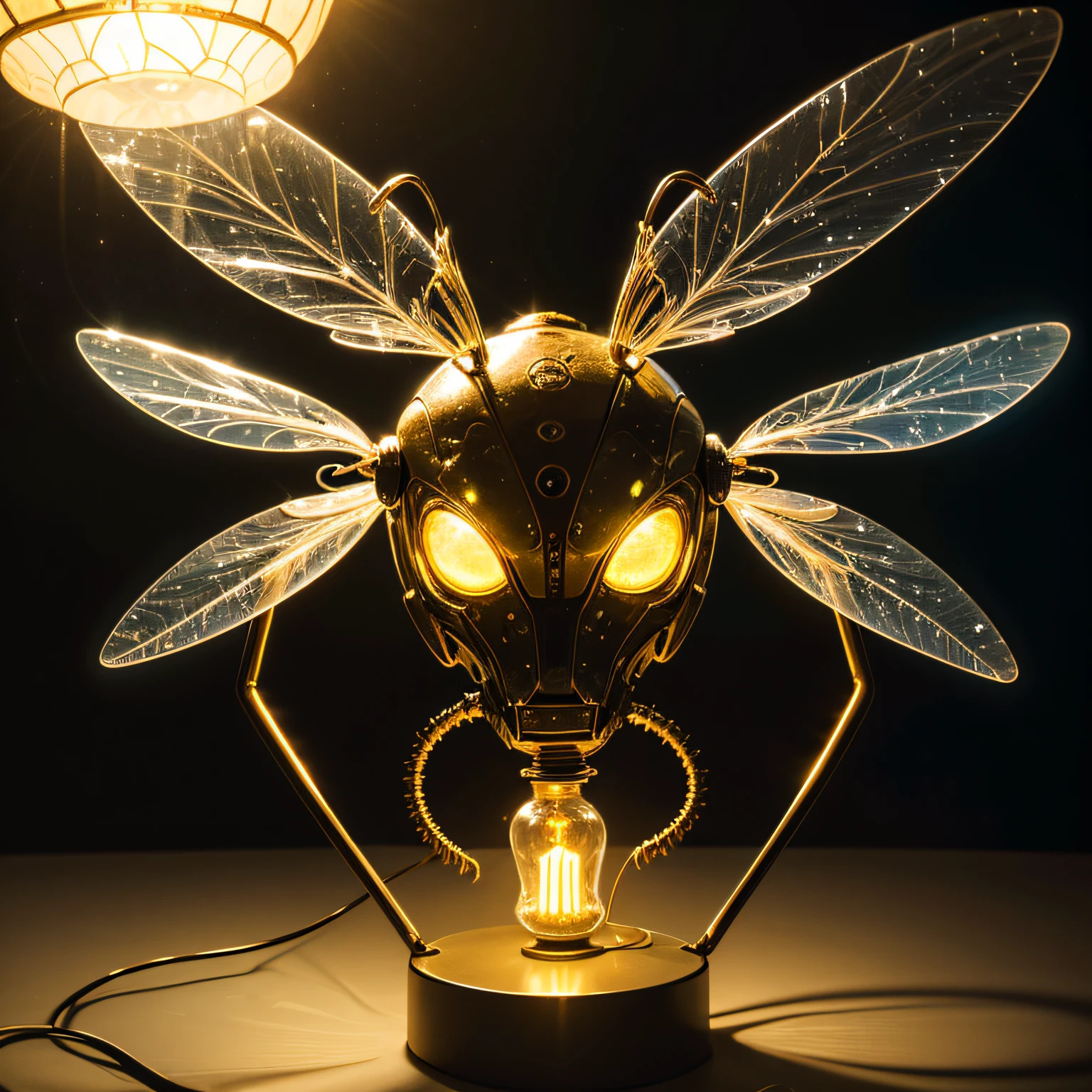 A close-up photograph capturing the intricate details of an Alien Fly Car Lamp's luminous body, showcasing its translucent wings, delicate antennae, and the mesmerizing patterns of bioluminescent markings that adorn it. The soft, diffused light creates an enchanting and mysterious ambiance.