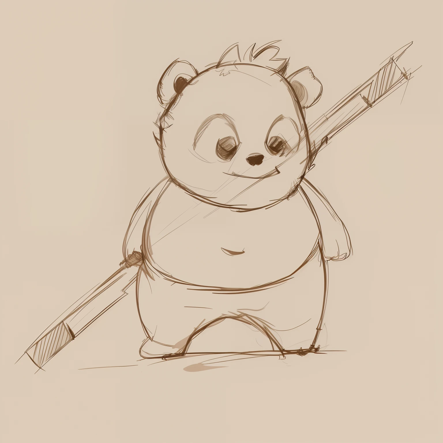 Drawing of a panda holding a stick and a bow, inspired by Shūbun Tenshō, Rough sketch, concept sketches, anthropomorphic samurai bear, Line sketch, old sketch, a sketch, inspired by Luo Ping, concept art sketch, high quality sketch, paul lung, Character design sketch, Panda
