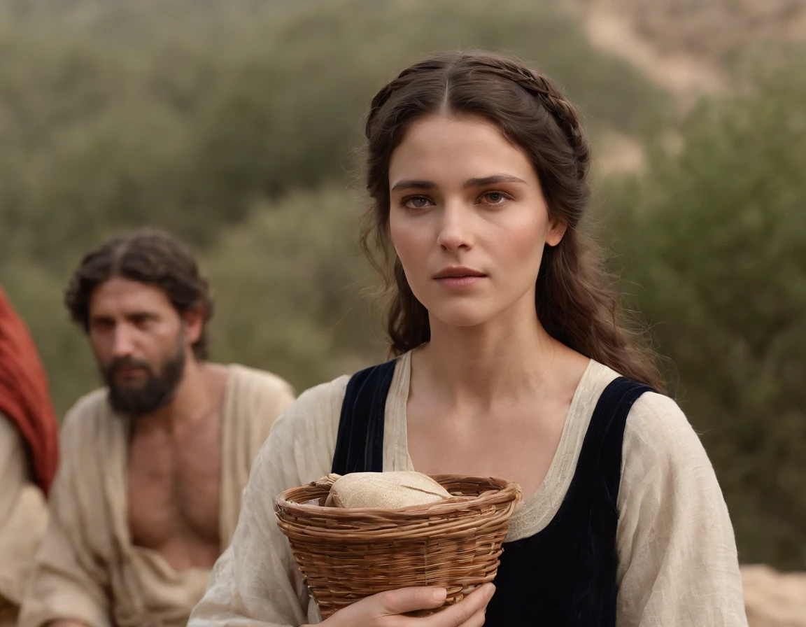 (melhor qualidade: 1.4), (Ultra Highres: 1.2), (fotorrealista: 1.4), (8k, Foto RAW: 1.2).The description of the Samaritan woman's physical appearance is not detailed in the biblical narrative, But her Samaritan background suggests she probably had similar traits to other people in the region. No historical-cultural context, The story of the Samaritan woman is set during a period of ethnic and religious tensions between Samaritans and Jews. His encounter with Jesus at Jacob's well highlights the message of spiritual equality and the importance of faith over cultural differences.