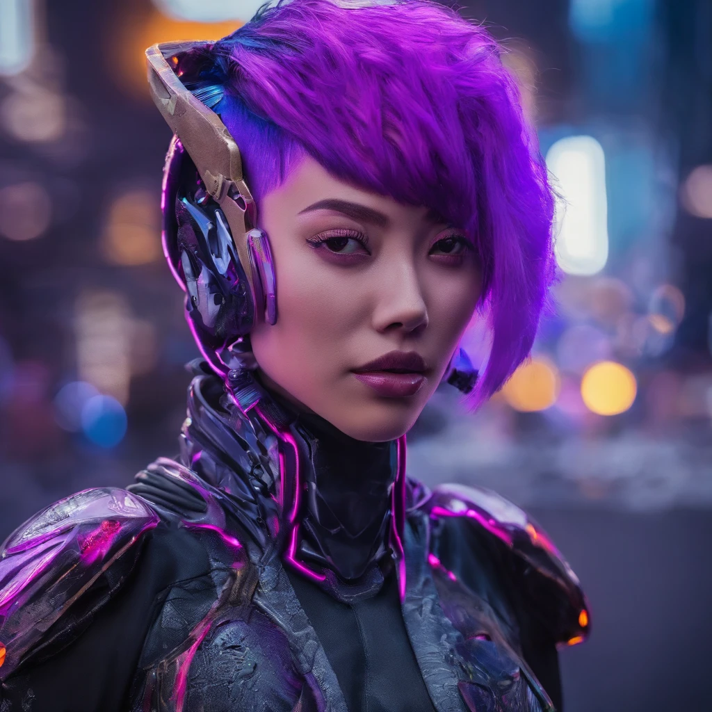 Asian Woman 32K(tmasterpiece,k hd,hyper HD,32K)Short flowing bright purple hair,Snow in winter,zydink, a color, Ancient Ascension (Female devil), (Blood-colored scarf), Combat posture, looking at the ground, short detailed hair, Floating bright purple, Flame pattern gold, (Abstract snowflakes flying:1.2), white backgrounid,Lotus protector(realisticlying:1.4),Bright purple hair,Smoke on the road,The background is pure, A high resolution, the detail, RAW photogr, Sharp Re, Nikon D850 Film Stock Photo by Jefferies Lee 4 Kodak Portra 400 Camera F1.6 shots, Rich colors, ultra-realistic vivid textures, Dramatic lighting, Unreal Engine Art Station Trend, cinestir 800,Short flowing bright purple hair