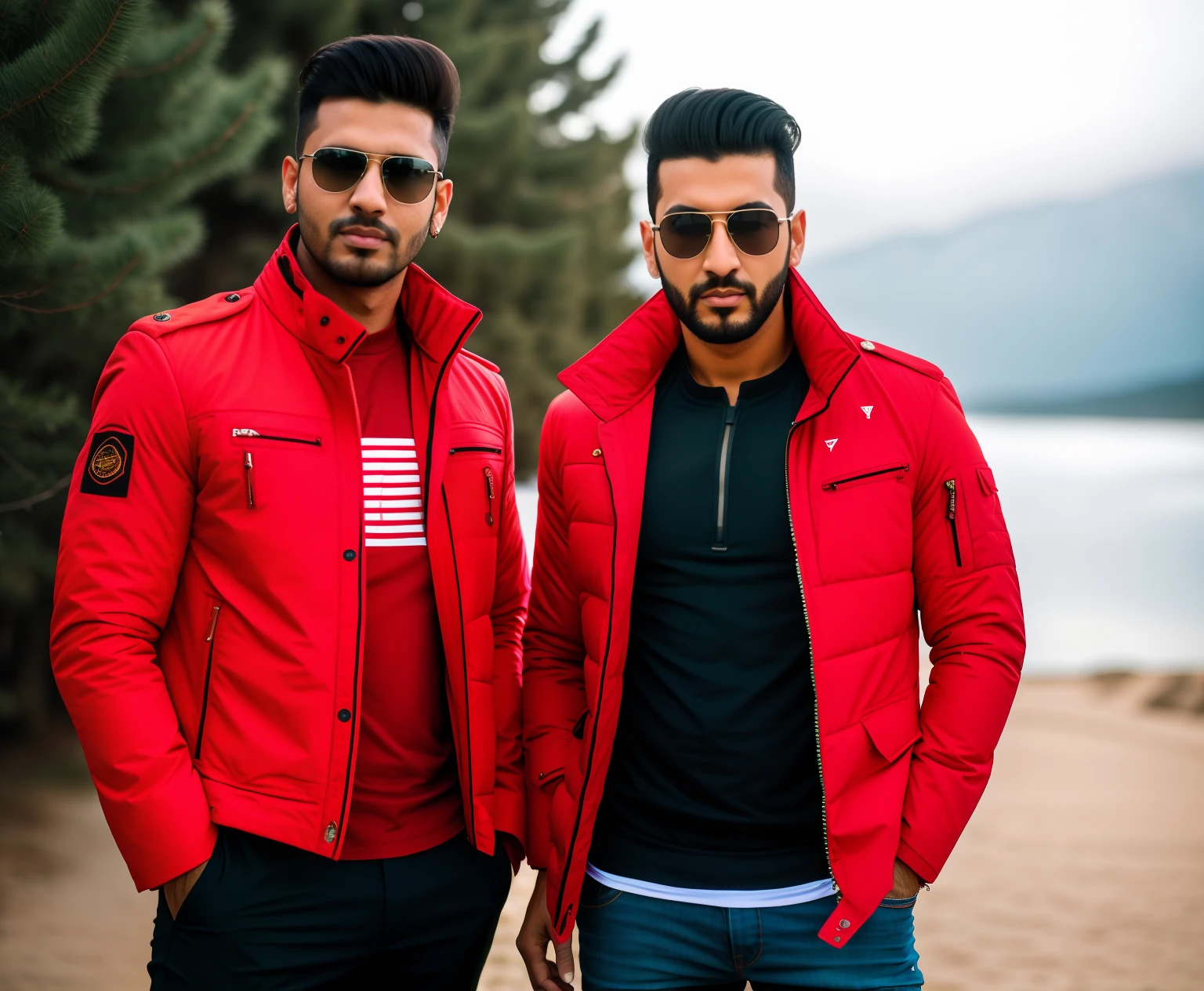 there is a man wearing sunglasses and a red jacket posing for a picture, khyzyl saleem, ash thorp khyzyl saleem, mohamed chahin, sayem reza, raden saleh, enes dirig, riyahd cassiem, mohamed chahin style, portait photo profile picture, with a cool pose, inspired by Kailash Chandra Meher