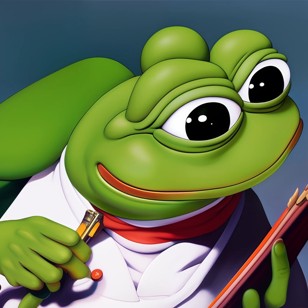 pepe_frog, portrait of a Deliriously happy and screaming Kermit the frog in Society (1989), highly detailed, centered, solid color background, digital painting, artstation, concept art, smooth, sharp focus, illustration, artgerm, donato giancola, Joseph Christian Leyendecker, Les Edwards, Ed Repka, WLOP, Artgerm , by studio ghibli , cartoon,