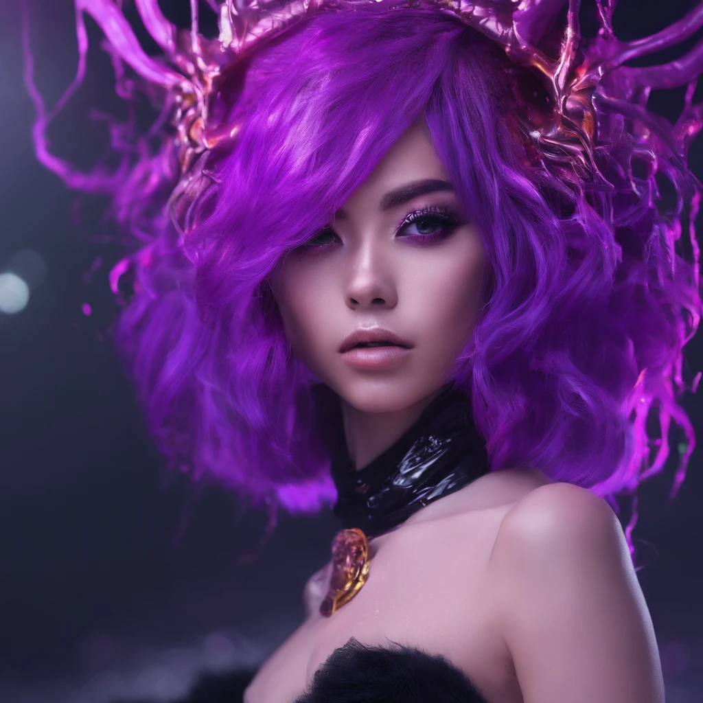 Chinese Woman 32K(tmasterpiece,k hd,hyper HD,32K)Short flowing bright purple hair,Snow in winter,zydink, a color, Ancient Ascension (Female devil), (Blood-colored scarf), Combat posture, looking at the ground, short detailed hair, Floating bright purple, Flame pattern gold, (Abstract snowflakes flying:1.2), white backgrounid,Lotus protector(realisticlying:1.4),Bright purple hair,Smoke on the road,The background is pure, A high resolution, the detail, RAW photogr, Sharp Re, Nikon D850 Film Stock Photo by Jefferies Lee 4 Kodak Portra 400 Camera F1.6 shots, Rich colors, ultra-realistic vivid textures, Dramatic lighting, Unreal Engine Art Station Trend, cinestir 800,Short flowing bright purple hair