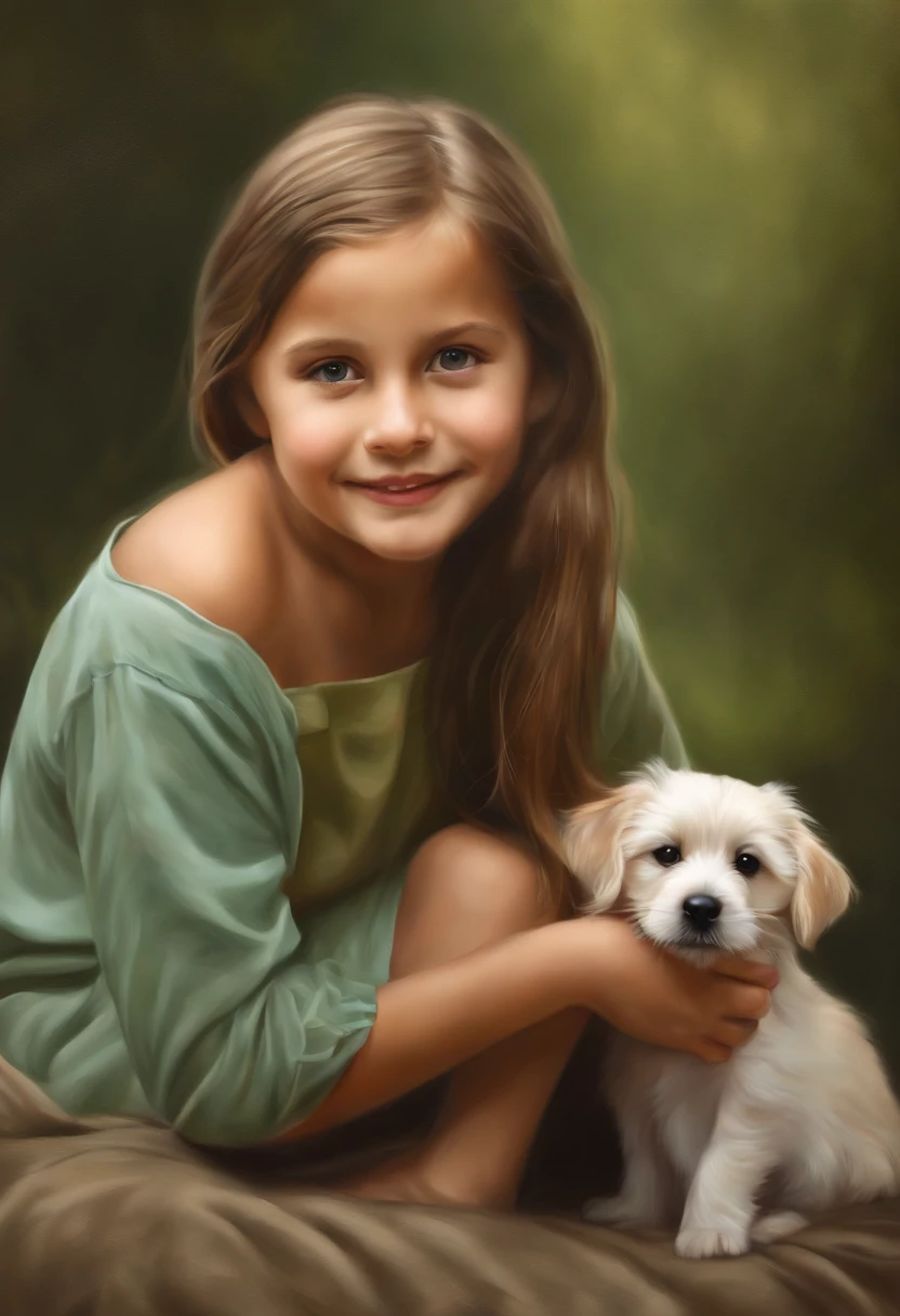 Image of a girl and her dog, painting digital adorable, airbrush,artee Digital, arte. fotorrealista, Imagem realista de uma bonito de 5 anos de idade, arte digital muito realista, Pintura digital ultrarrealista, pintura digital impressionante, lindo pintura digital, airbrush digital oil painting, arte digital ultrarrealista