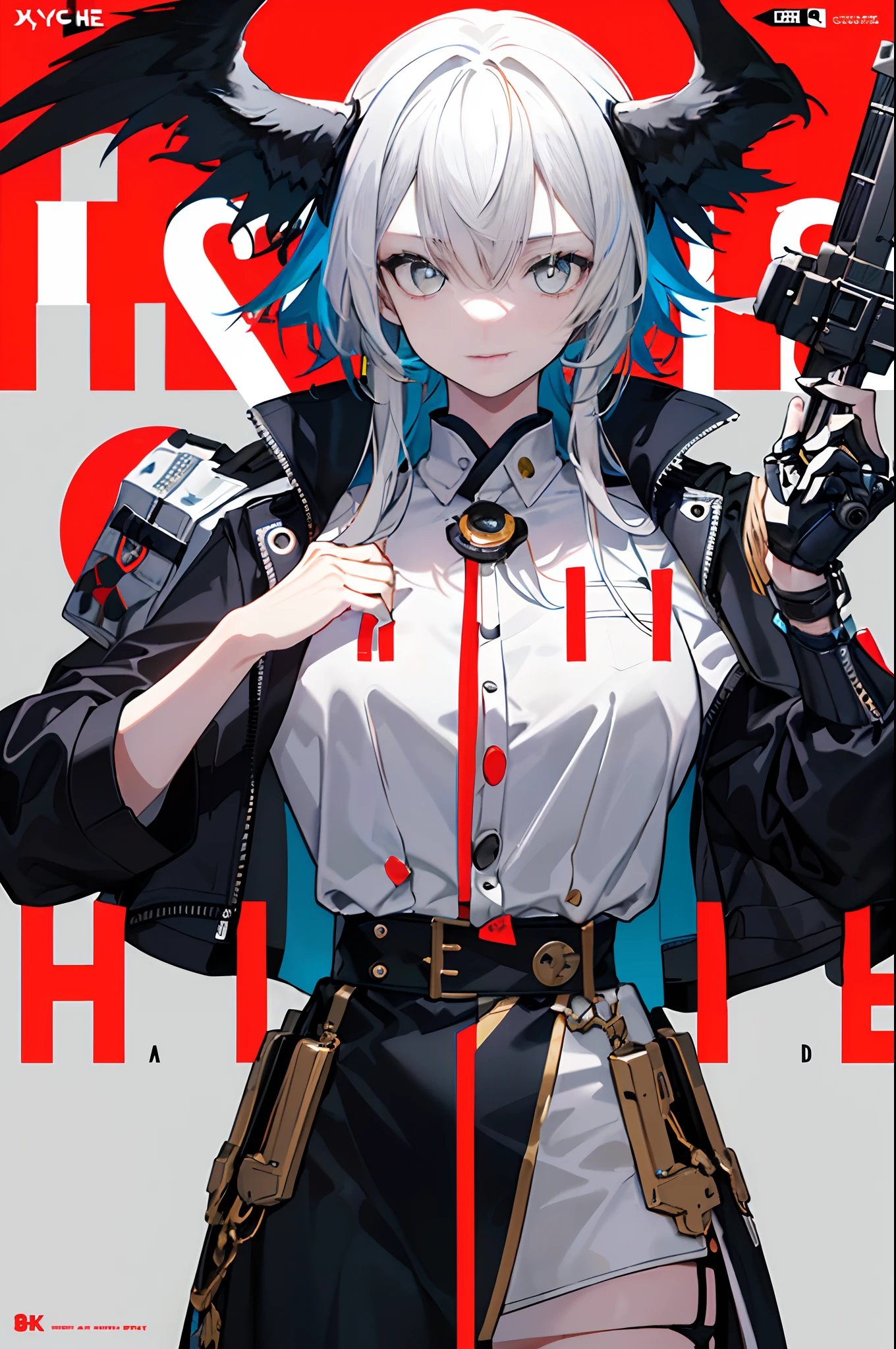 ((((Dramatic))), (((grittiness))), (((Intense))) The movie poster features a young woman as the central character。She stands confidently in the center of the poster,Wear fashion-forward cyborg-futuristic outfits,with a determined expression on her face。The background is dark and gritty,There is a sense of danger and a strong feeling。The text is bold and eye-catching,With catchy slogans,Adds to the overall drama and excitement。The color palette is dominated by dark colors,Dotted with bright colors,Make the poster dynamic and visually striking,tachi-e (Magazines:1.3), (Cover-style:1.3), Fashionab, woman, vibrant, Outfit, posing on a, Front,rich colourful,dyna,Background with,element in,self-assured,Expressing the,halter,statement,Attachment,A majestic,coil,Runt,Touching pubic area,Scenes,text,Cover of a,boldness,attention-grabbing,titles,Fashionab,typeface,Catchy,titles,more big,Smart、moderno、Trendy、focus-on、Fashionab、,tmasterpiece,Need,Best quality at best,Hyper-detailing,8K ,hyper HD