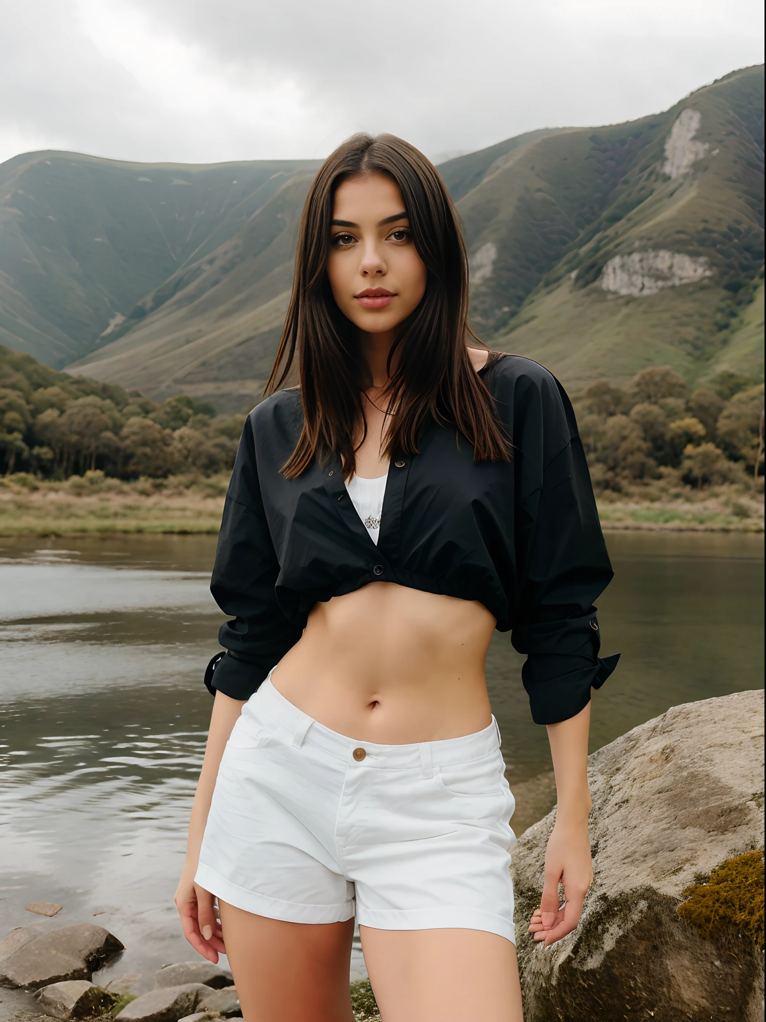 Young Girl, Front View, Scene fashion, Full Body, Looking At The Camera, Natural Landscape