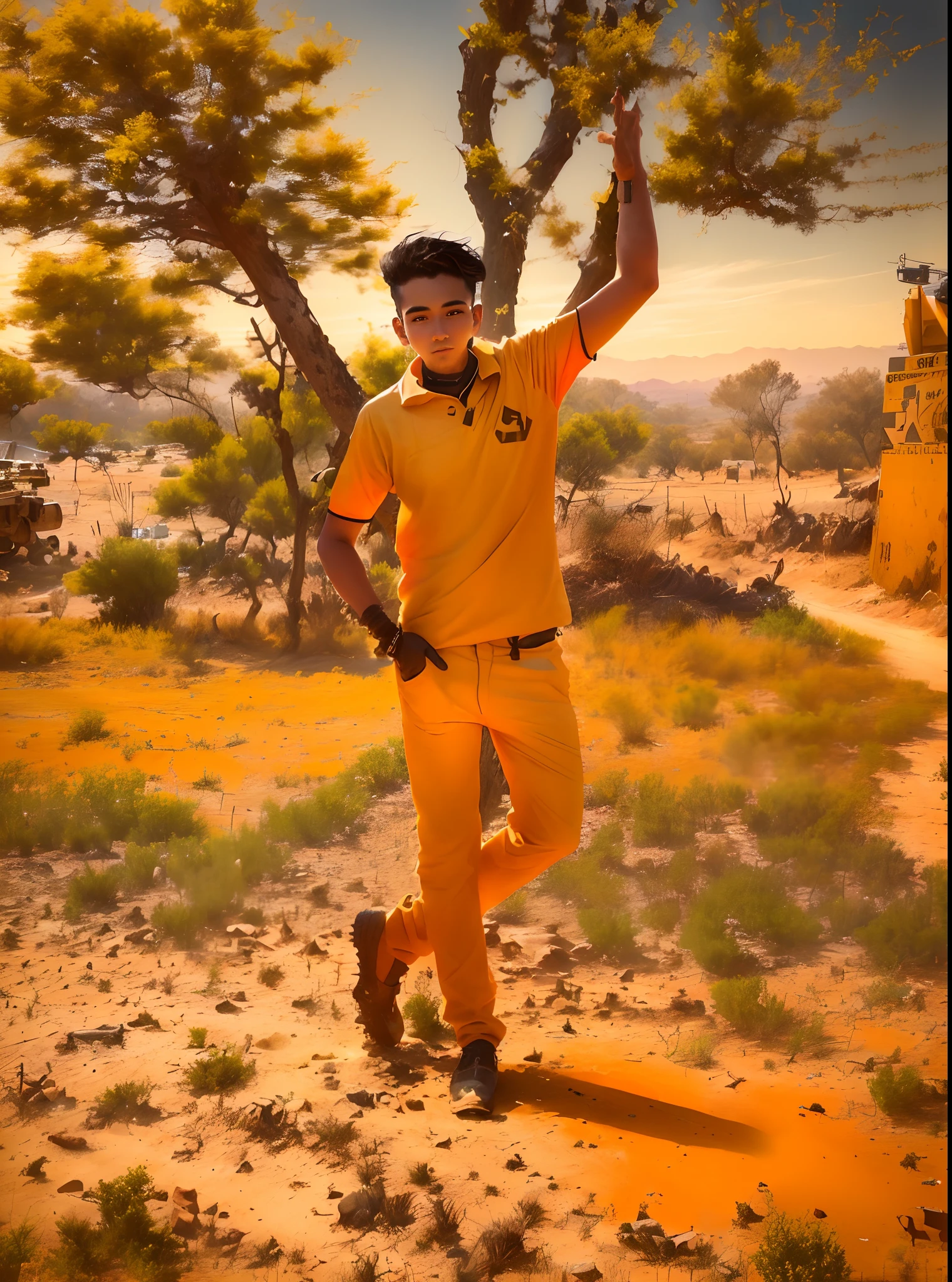 araffe man standing in dirt area, full body photogenic shot, distant full body view, with a cool pose, standing in road, full body photograph, very artistic pose, full body photgraph, full body portrait shot, stylish pose, distant full body shot, thought-provoking, full pose