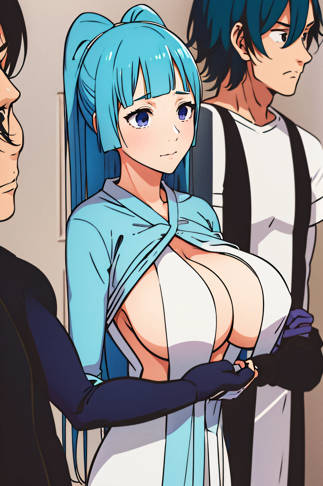 miwakasumi,(2boys grabbing 1girl breast:1.1),2boys,grabbing breast, girl