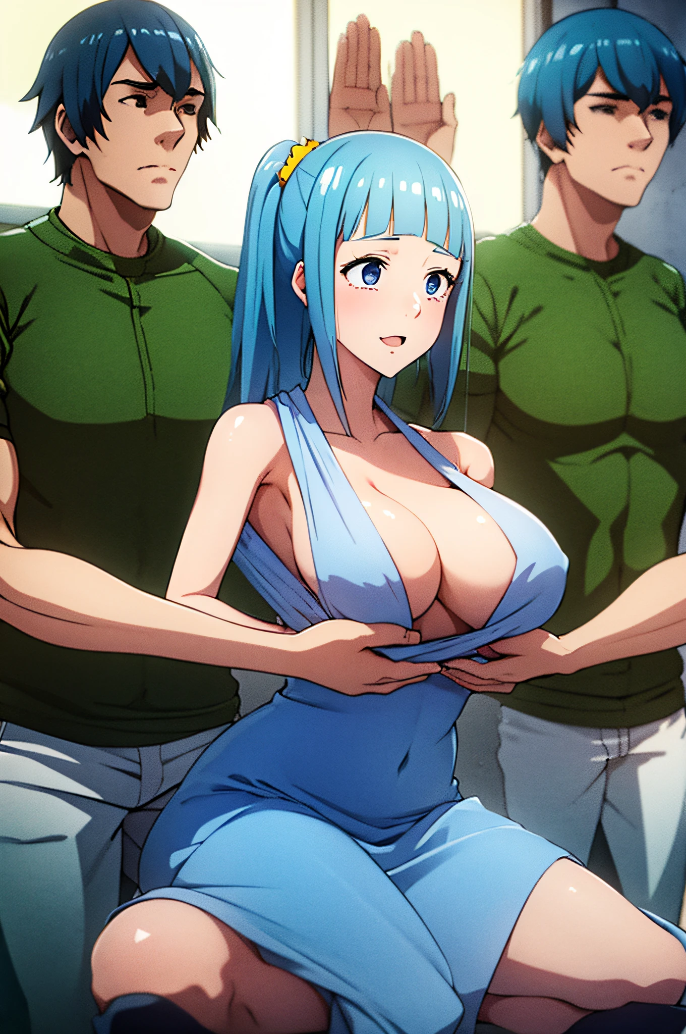 miwakasumi,(2boys grabbing 1girl breast:1.1),2boys,grabbing breast, girl