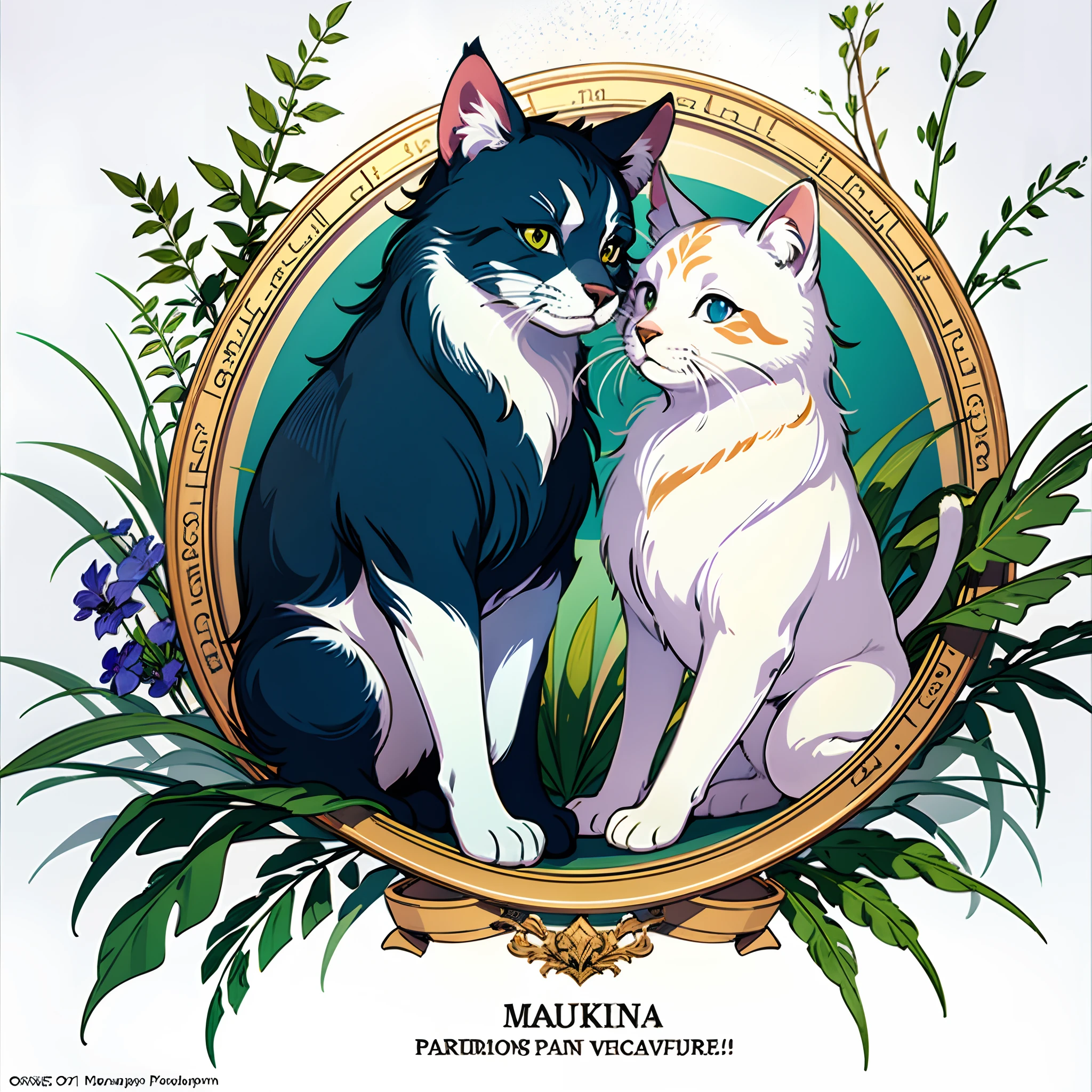 top-quality、top-quality、logo mark、stamp、Geometric pattern、vector-art、High-quality illustrations by Alfons Mucha、masterpiece(Furry、furry anthro)florals、Pixel art、One Cat