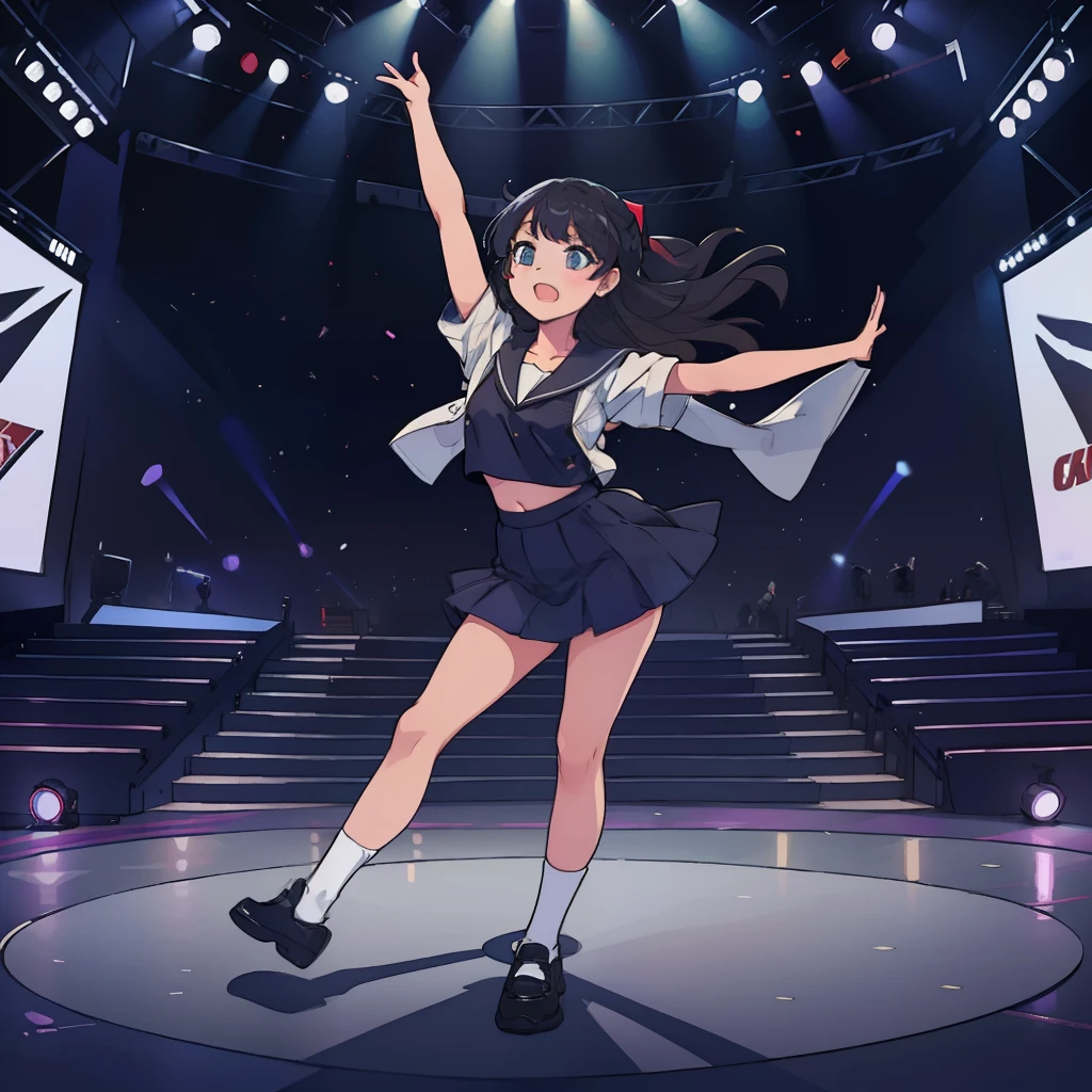 Performing a bold dance on the stage of Shibuya、High school girls in gray sailor suits