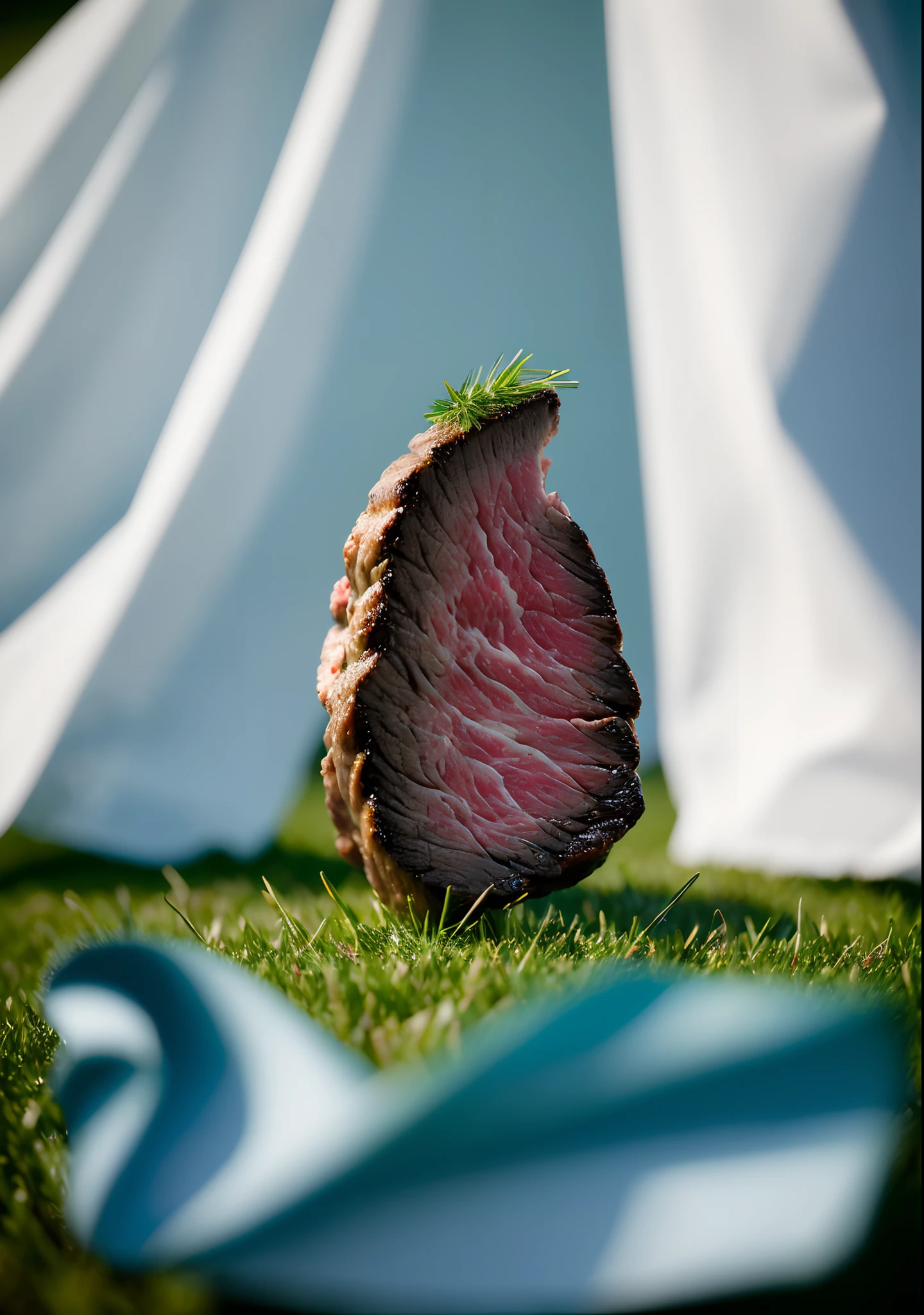 ((Masterpiece)), Best quality, (8K, Best quality, Masterpiece: 1.2), Ultra-detailed, hentail realism,(Snowflake steak),illumination,grassy fields,Grass,blue-sky,baiyun,products shot,fotografia do produto,Superb steak,Sony camera,hyper-detailing