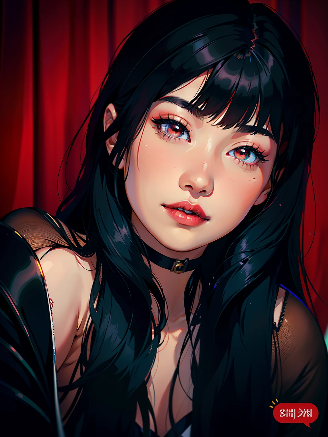 there is a woman with long black hair and a red lipstick, 18 years old, 1 8 I, Beautiful Asian girl, asian features, Asian face, Asian girl, young cute wan asian face, 2 , Chinese girl, Asian women, very low quality, An Asian woman, 21 years old, 2 7 years old