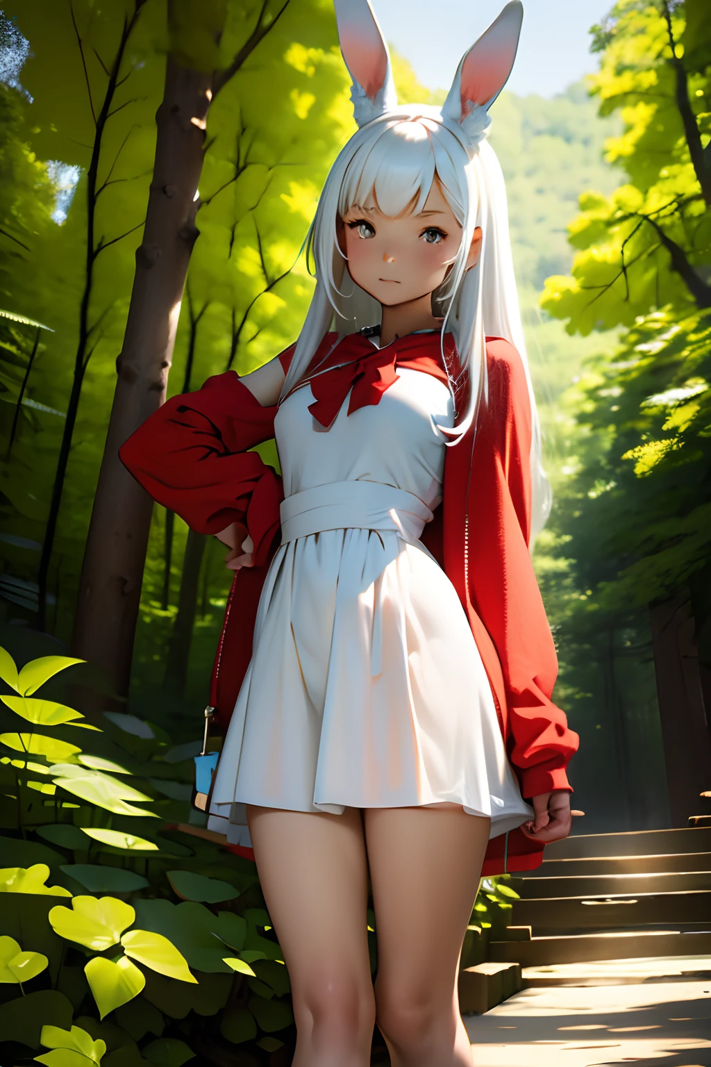 Girl in rabbit cosplay,ar old:,deep-forest,Lost,