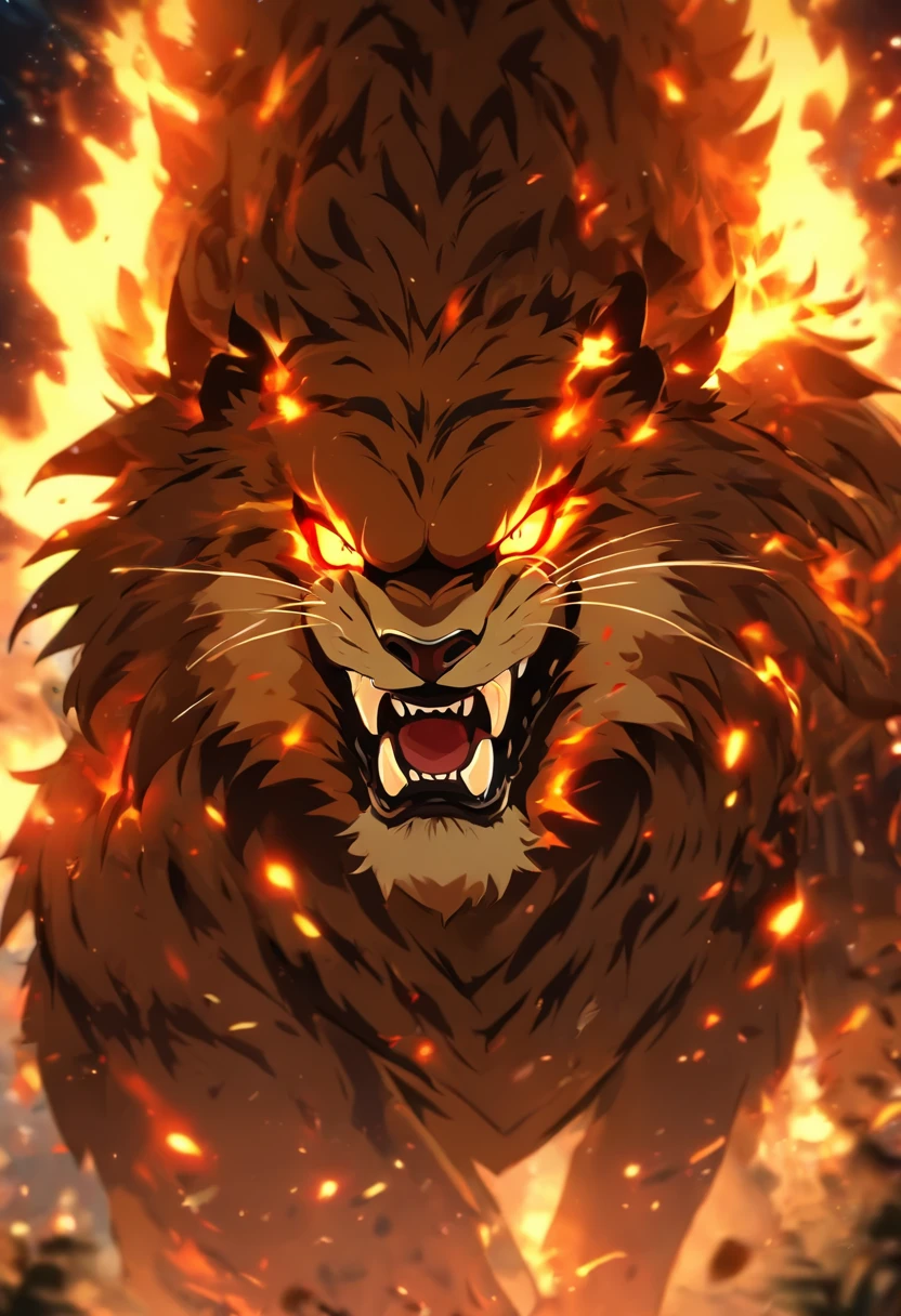 Strange monsters in a fantasy world，sabertooth tiger，long canine teeth，Strong limbs，Covered in flames，Blood，Covered with thick spikes，Moon Night，中景 the scene is，Full body like， highly detailed surreal vfx，oc rendered，Shot with 70 mm - AR 16:9 --q 2 --s 1000