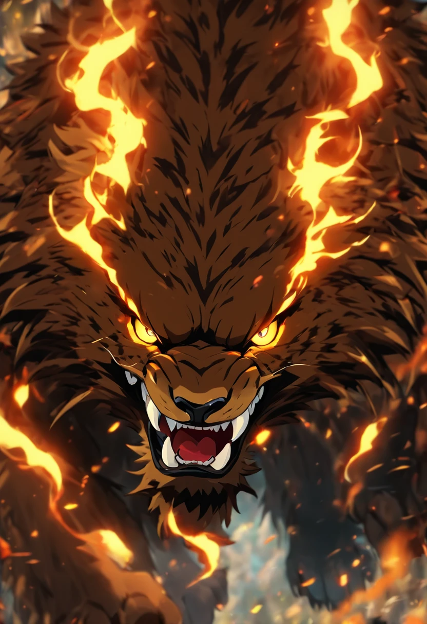 Strange monsters in a fantasy world，sabertooth tiger，long canine teeth，Strong limbs，Covered in flames，Blood，Covered with thick spikes，Moon Night，中景 the scene is，Full body like， highly detailed surreal vfx，oc rendered，Shot with 70 mm - AR 16:9 --q 2 --s 1000