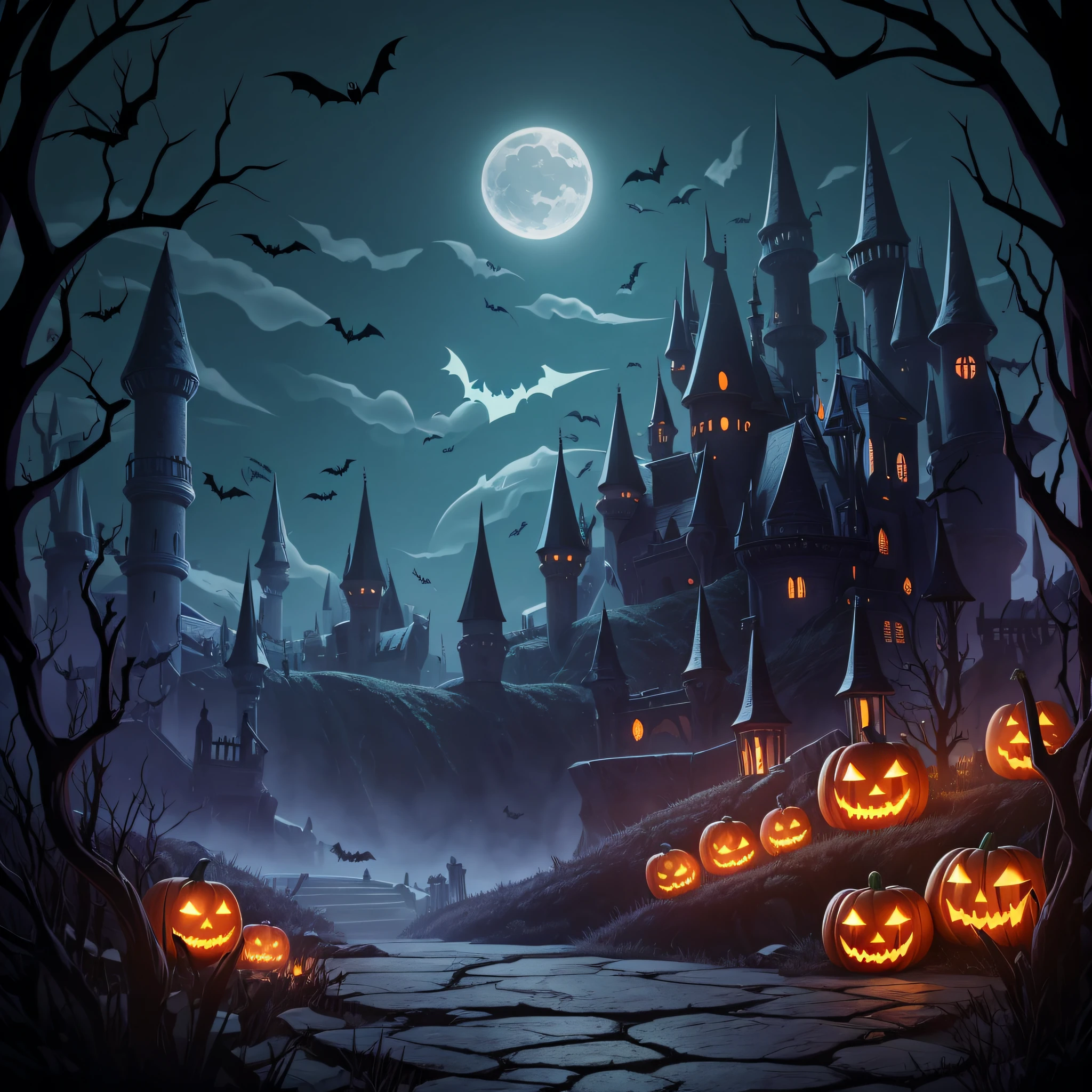 a Halloween vector background portraying a witch's lair with bubbling cauldrons, spellbooks, and magical artifacts