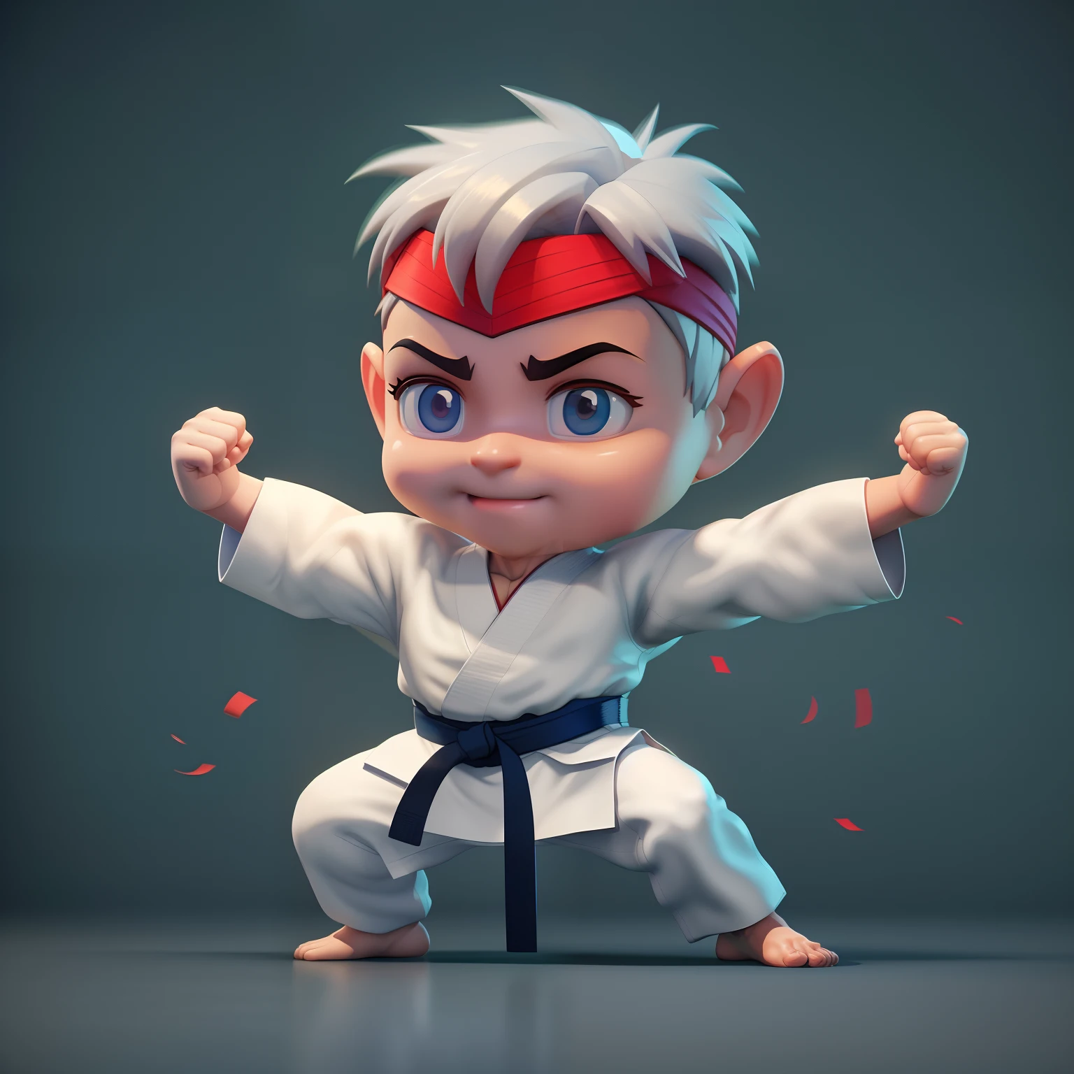 a cartoon boy in karate gear with a red headband, adorable digital painting, cute 3 d render, karate pose, fighting game character, fighting stance, in style of kyrill kotashev, 3 d character art, 3 d character render, ryu from street fighter, fighter pose, cute digital art, 3 d render stylized, cute detailed digital art, fighting pose