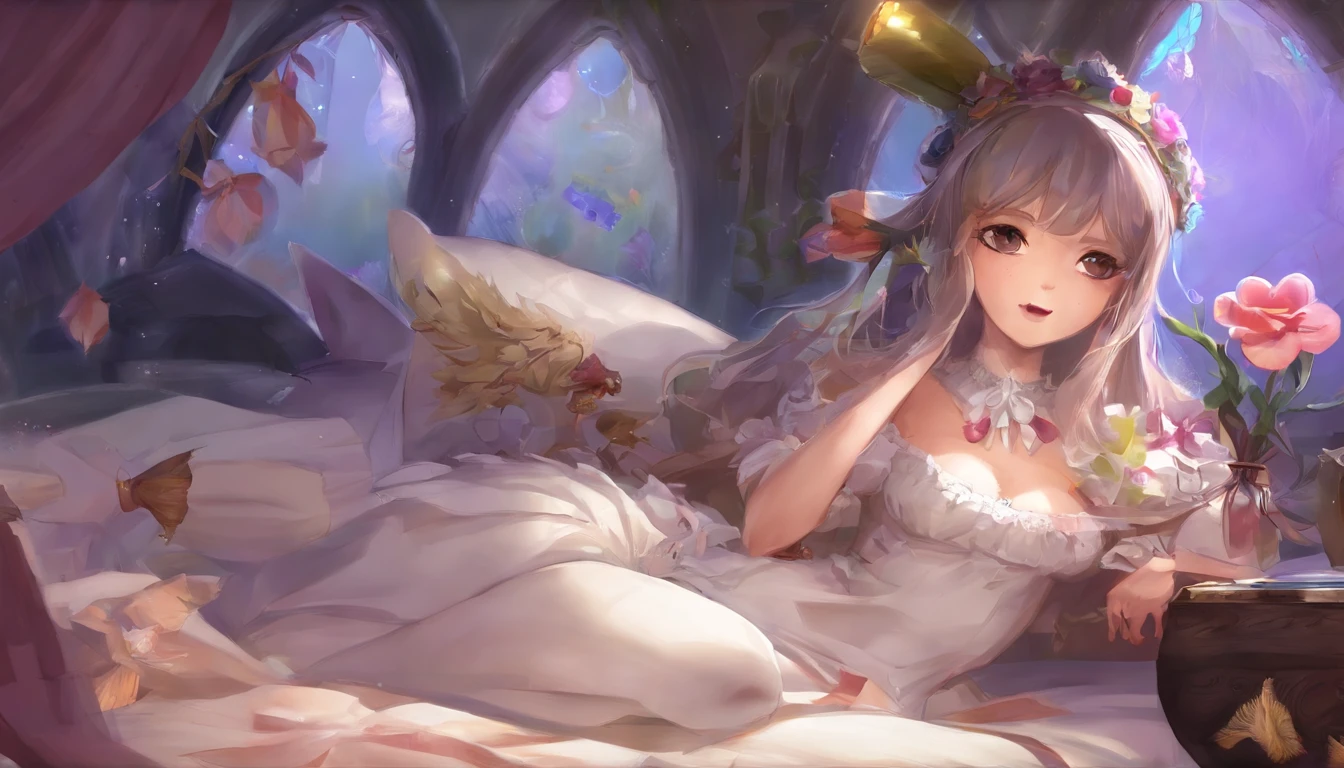 there is a woman in a maid outfit laying on a bed, small curvy , loli, 2 b, gaping mouth, huge black round hole, large gaping mouth, hyperrealistic schoolgirl, ahegao, with mouth open, a hyperrealistic schoolgirl, dripping saliva, anime 3 d art, pixiv 3dcg