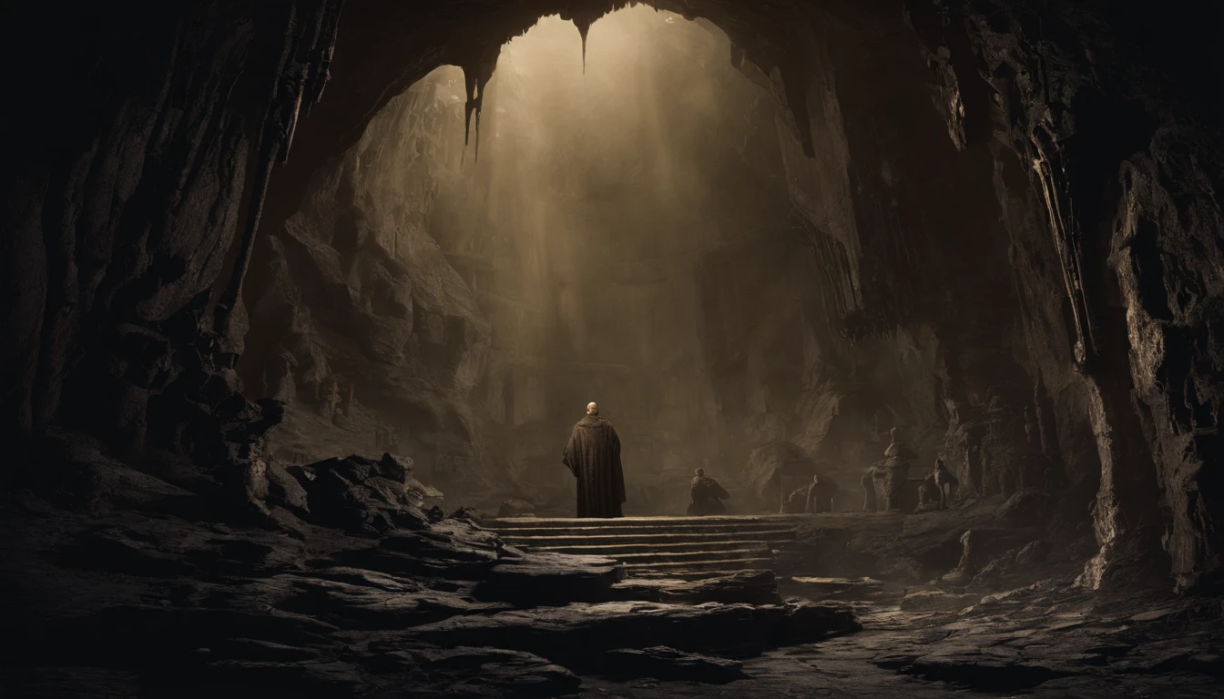 In a dimly lit cave at midnight, Nostradamus gracefully gazes into a crystal ball. The candlelight illuminates his bearded face, revealing intricate lines and wrinkles that speak of wisdom and prophecy. The crystal ball emanates a mesmerizing glow, reflecting the mysteries of the universe. As Nostradamus concentrates, his eyes penetrate the depths of future events, revealing the secrets yet to unfold. The flickering candlelight casts dancing shadows on the cave walls, adding an eerie ambiance to the scene. The air in the cave feels heavy with anticipation, as if it holds the weight of the world's destiny. The atmosphere is shrouded in mystery, as Nostradamus unveils the unfolding future. The painting captures the ethereal, otherworldly nature of this ancient art of divination. It combines elements of Renaissance art, with its attention to detail and masterful brushstrokes, and a touch of surrealism, representing the mystical realm of prophecy. The color palette is rich and moody, with deep blues and purples dominating the scene, hinting at the hidden realms of the unknown. The lighting is dim, accentuating the flickering candlelight that casts a warm, golden glow on Nostradamus' face while keeping the surrounding cave in shadowy darkness. The overall impression is one of intrigue and fascination, as the viewer is transported to a moment of timeless magic, witnessing the convergence of destiny and human insight. (best quality,highres), detailed facial features, candlelit ambiance, mystical crystal ball, dark cave, dimly lit, Renaissance art style, surrealistic elements, ethereal atmosphere, moody color palette, mysterious shadows, prophetic atmosphere