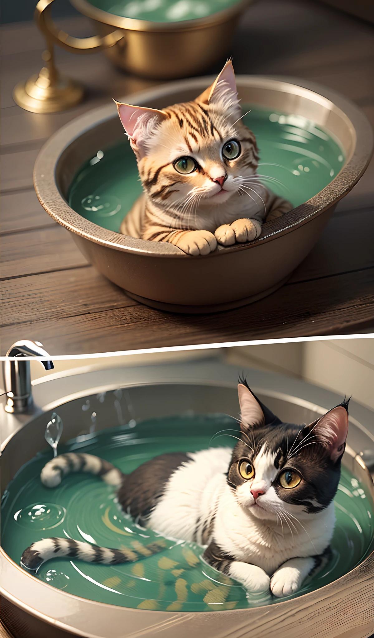 Cat Bath, masterpiece, super detail, best quality --auto --s2