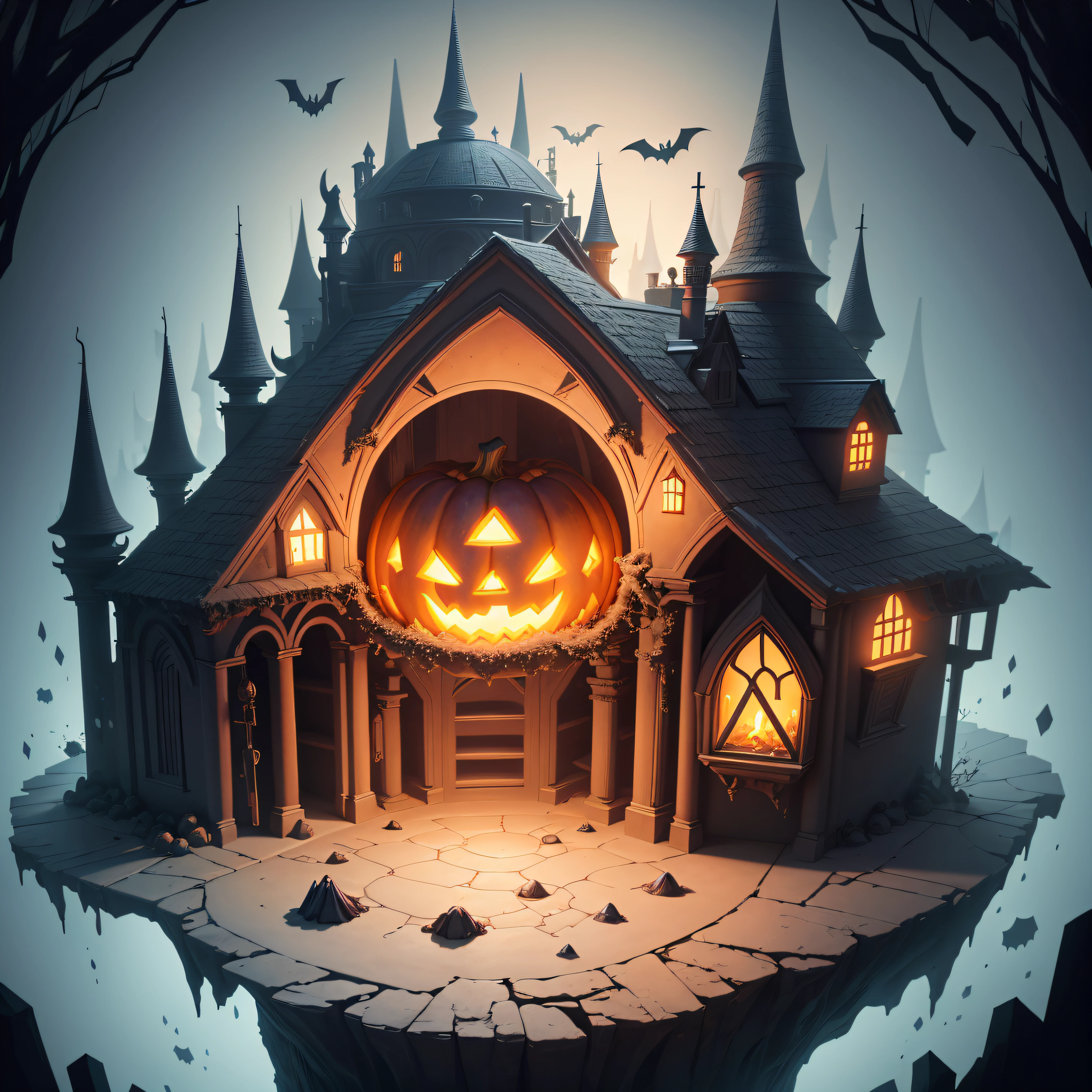 a Halloween vector background portraying a witch's lair with bubbling cauldrons, spellbooks, and magical artifacts