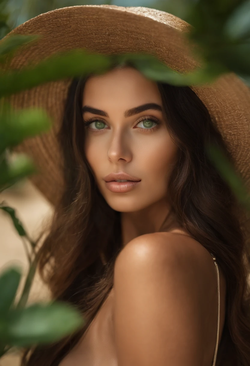 com olhos verdes, Retrato Sophie Mudd, cabelos castanhos e olhos grandes, selfie de uma jovem mulher, Olhos do quarto, Violeta Myers, sem maquiagem, maquiagem natural, Looking directly at the camera, Rosto com ArtGram, maquiagem sutil, Impressionante tiro de corpo inteiro, olhos verdes penetrantes, Girl in bikini on beach