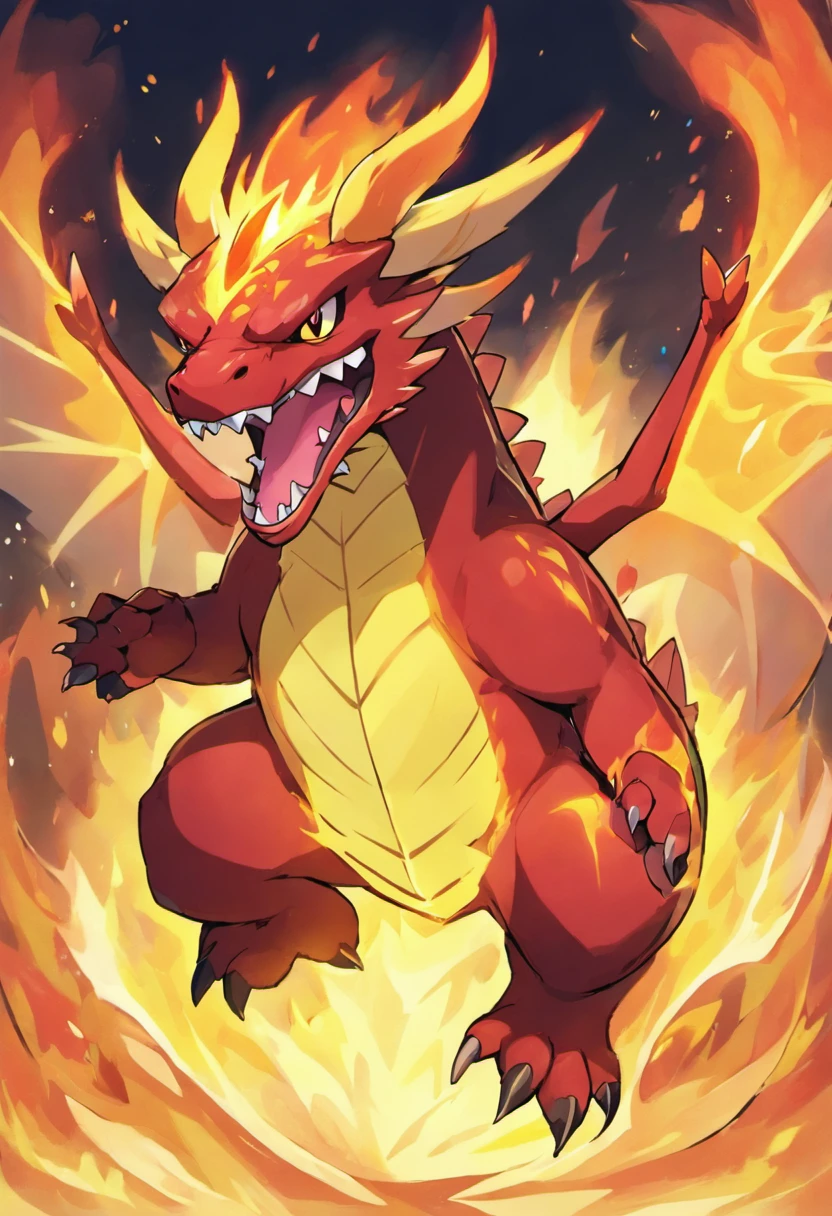 fire dragon with two red horns , cool dragon, on fire, no people and only dragon