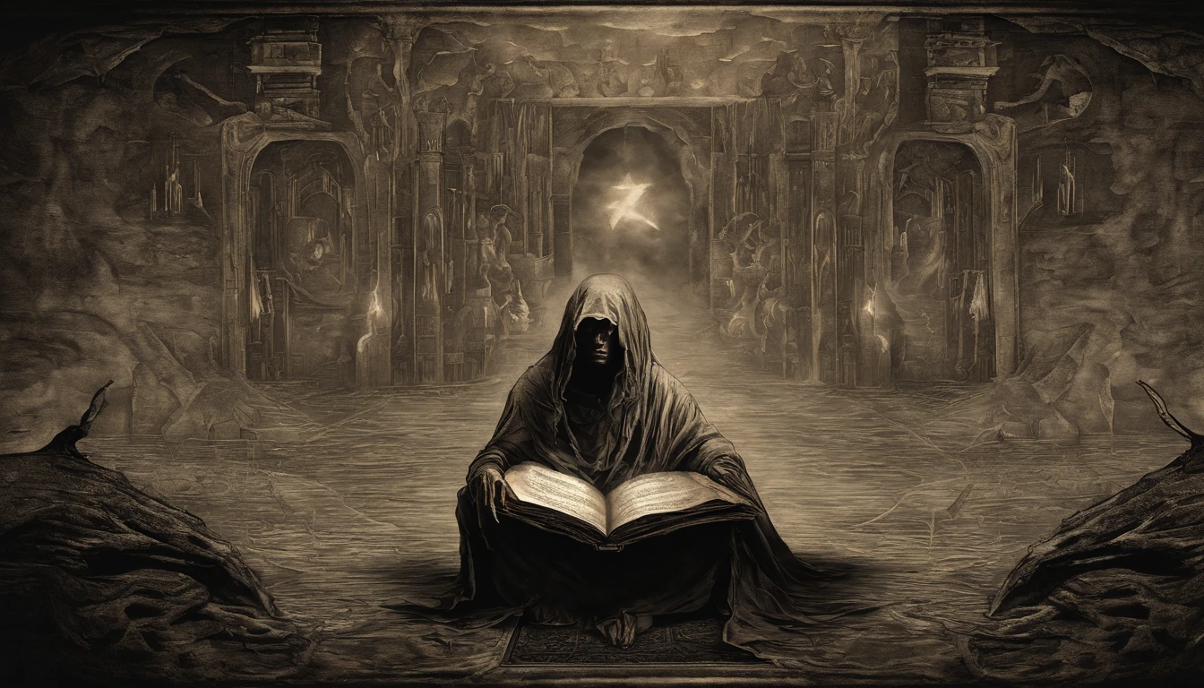 masterpiece, original, (an old book with the symbol of the devil by Nostradamus,candle,anchor),(best quality,ultra-detailed,realistic),vintage,occult,sepia tone,warm lighting, on vintage stone, old stone, vivid colors, ancient prophecies,mystical setting,moonlight filtering through cracks,shadows dancing,ominous ambiance,ancient manuscripts,astrological symbols,hooded robe,flickering candlelight,silent whispers,star-filled sky,foreboding,deep in thought,deep purple hues,profound gaze,moonlit caves,curiosity,enchanted,intricate patterns,esoteric,transcendent,profound secrets,[glimmering twilight],[spellbinding:1.1],[ancient:1.1]