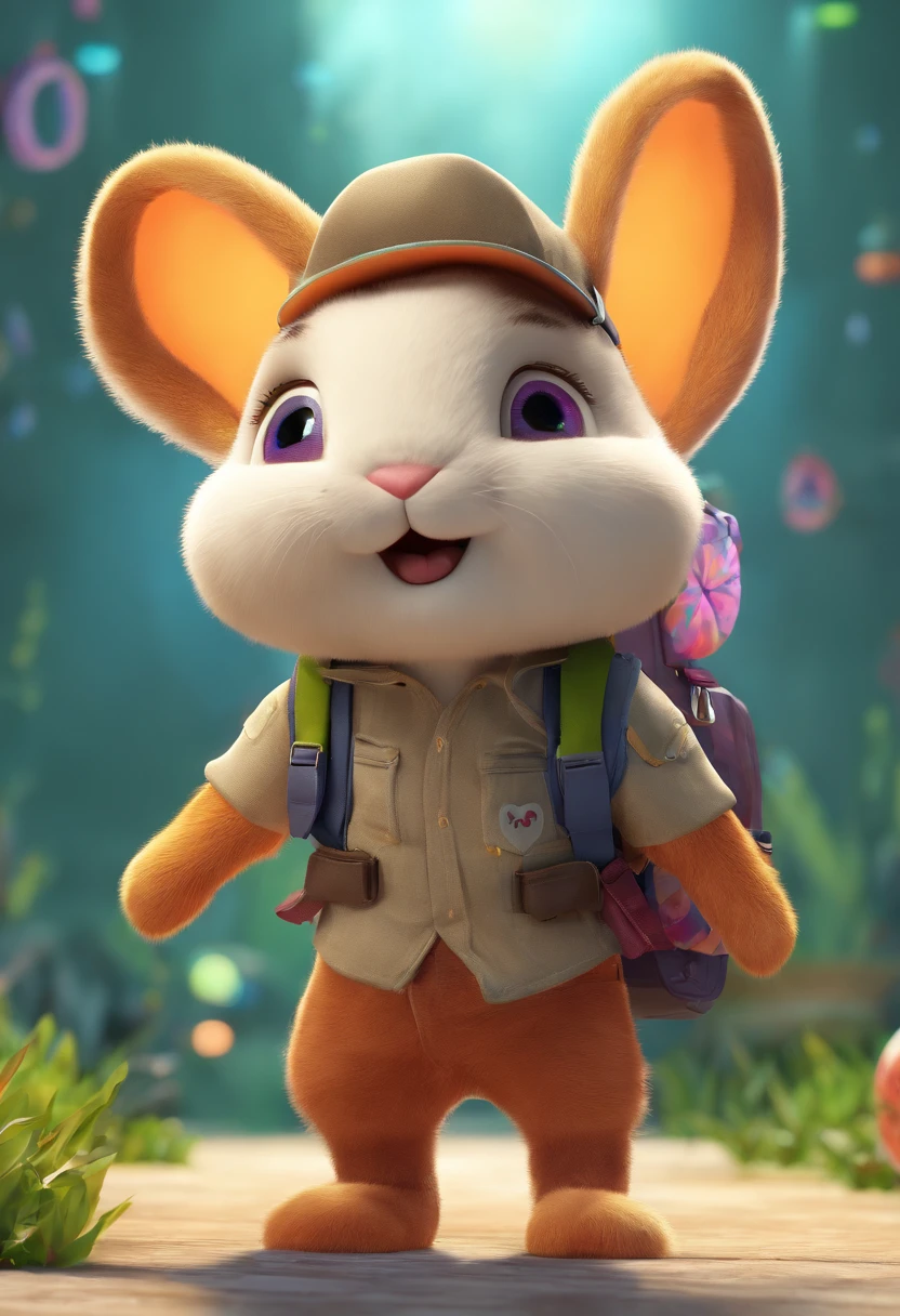 Make a rabbit, very cute and furry. That he looks good, that he wears an adventurer-type backpack, that it is very colorful and fun, and that it is pleasing to the eyes of children of all ages.
May you be happy and excited. Bottomless. Just the bunny