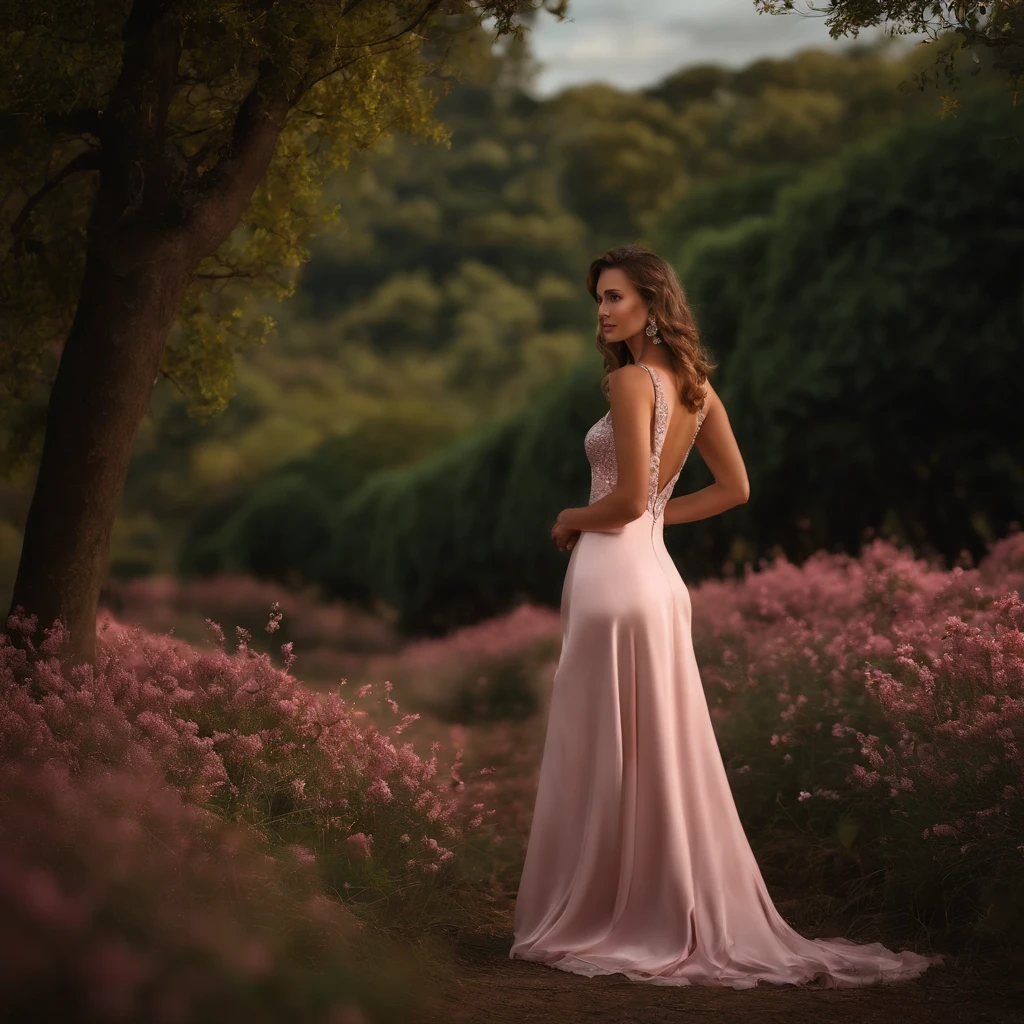 A woman in a light pink dress standing in a cherry forest, Artgerm, paisagem realista, Artgerm detalhado, olhos perfeitos, rosto perfeito, Ultra Detalhado, tiro de corpo inteiro, (Skindentation: 1.5), realista, realista, (obra-prima: 1.5), arte conceitual, detalhes intrincados, altamente detalhado, realista, octane rendering, 8K, motor irreal, dinamic pose, melhor qualidade, alta resolução, (rosto realista: 1.1), (hiper-realismo: 1.1) , ((full_body)), olhos perfeitos, (pele brilhante: 1.2), ((penteado))), ((perfect hands))), (fundo muito detalhado), ((dynamic background), ((lightning), (lightning), ((1girl)), Vestindo um manto, (((Manto de fluxo))), ((Olhos detalhados, Olhos de alta qualidade, Rosto de alta qualidade)), vestido rosa claro extremamente complexos, magical robes), casting lightning, eletricidade, spinning flame, radiation, spark, smoke, magia, (dramatic), epic, campo de batalha, profundidade de campo, bokeh, 4k, gotica, cinzas, particules.