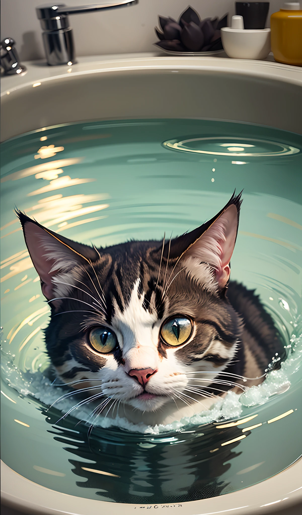 Cat Bath, masterpiece, super detail, best quality --auto --s2