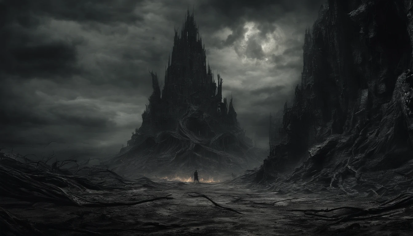 (best quality,4k,8k,highres,masterpiece:1.2),ultra-detailed,(realistic,photorealistic,photo-realistic:1.37),dark apocalypse,endless destruction,ominous atmosphere,devastated landscapes,ruined civilizations,post-apocalyptic wasteland,breathtaking chaos,ominous silence,rays of dying sunlight,distant howling winds,shadowy figures emerging from the ashes,terrifying creatures lurking in the darkness,hauntingly beautiful ruins,crumbling architecture,colossal statues twisted and broken,ominous storm clouds gathering,powerful bolts of lightning illuminating the darkness,distorted bodies of the damned,shadows of the antichrist spreading,red-hot flames engulfing the world,infernal landscapes,ominous caves with ancient inscriptions,naked figures writhing in torment,devilish temptations,fiery eyes of the devil,emerging from the depths of the abyss,moonlit desert drowned in darkness,dunes of shifting sand,eroded rocks carved by time,powerful sandstorms consuming all in their path,caravan struggling to traverse the harsh terrain,desolation and loneliness,stark beauty amidst chaos,nightmarish visions dancing in the flames,warm glow of fire lamps in the darkness,mesmerizing dance of flames,cave paintings depicting creatures of nightmare,eternal battle between light and darkness,eerily beautiful mixture of fire and night,dramatic contrast between light and shadow,whispering winds carrying tales of ancient times.