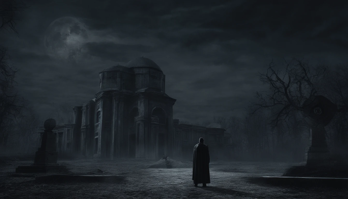 A man stands in front of the mausoleum complex,Gaze at the stars