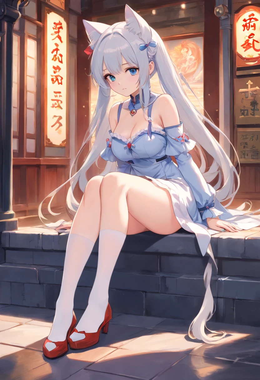 No shoes,Stand barefoot,Masterpiece,long whitr hair,,In the city,Full limbs,teens girl,The face is delicate,White color hair,Double ponytail curls,blue color eyes,White Lolita,Long-range shots,white stockings,There are cat ears on the head, white dresses, silber hair, cute anime waifu in a nice dress, White-haired god, gray-haired girl,with no underpants,Vacuum exposure,squating,spread their legs ,Masturbation,with no underpants,Revelation,legs separated, Lateral breast exposure, Chest exposure, Scratches, Vaginal opening, Revelation ,Vaginal opening, legs separated,Scratches,with no underpants,Revelation,The vaginal opening is exposed,Vaginal opening valgus,Scratches,Masturbation,masturbated,Incontinence,