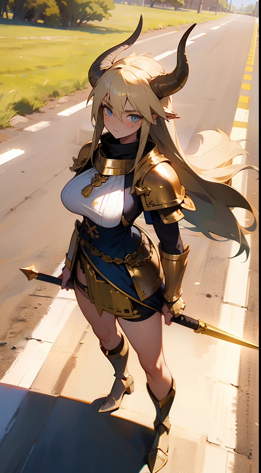 Ultra-high definition image quality、beautiful girl、Female Swordsman、Light armor、Greeboots、Long Hair、blonde、20-year-old、intimidating face、Very short tight skirt、Cowgirl、wilderness、Highest quality,Big Ass、Big Breasts、Thighs、Holy Sword Excalibur、Black panties、Jump by kicking off with your feet、Joan of Arc style