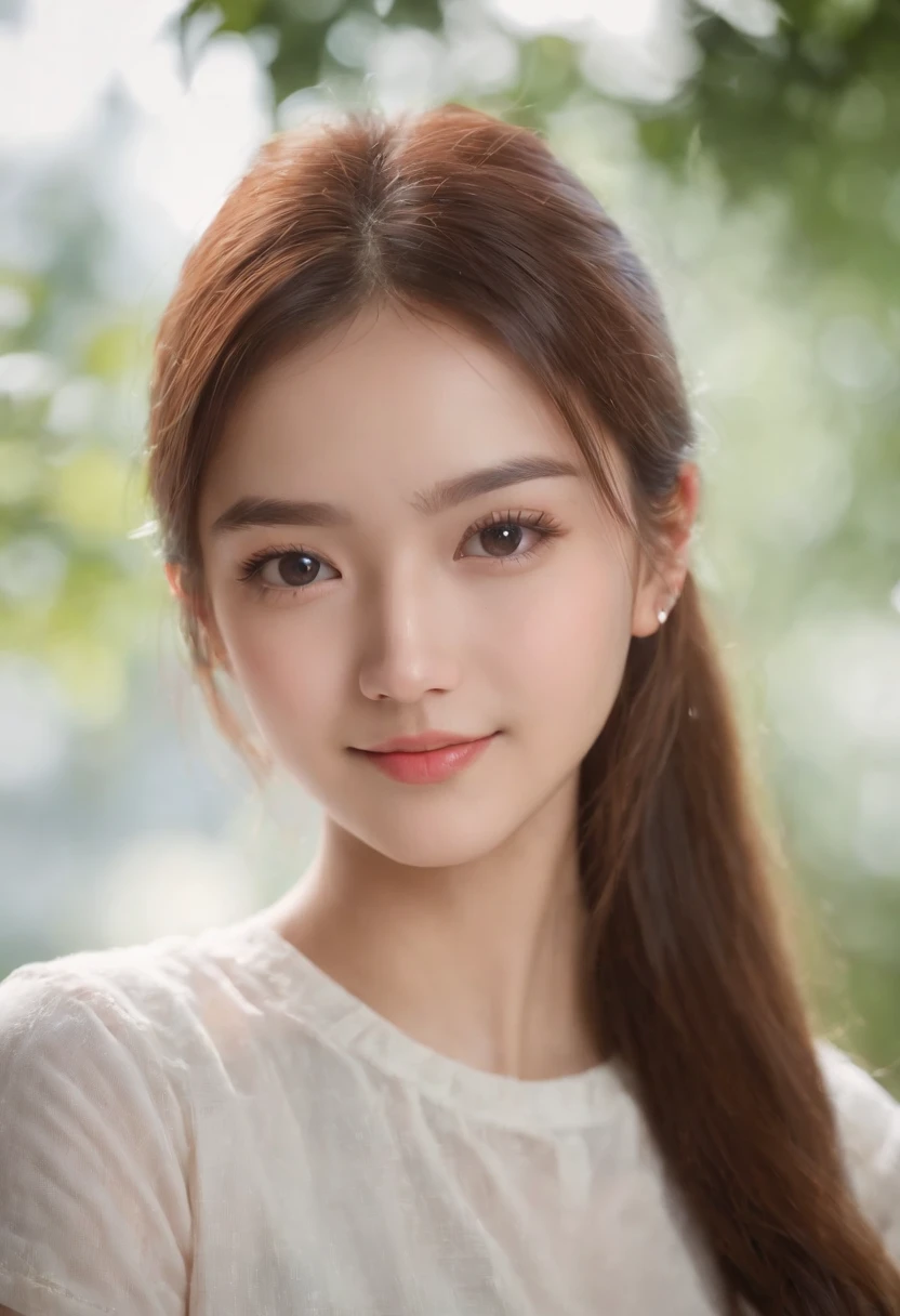 female high-school student、selfee、Best image quality and ultra-high resolution、Images become more realistic (Realism: 1.4), make the face blush, Cute, the details show the face smile,
