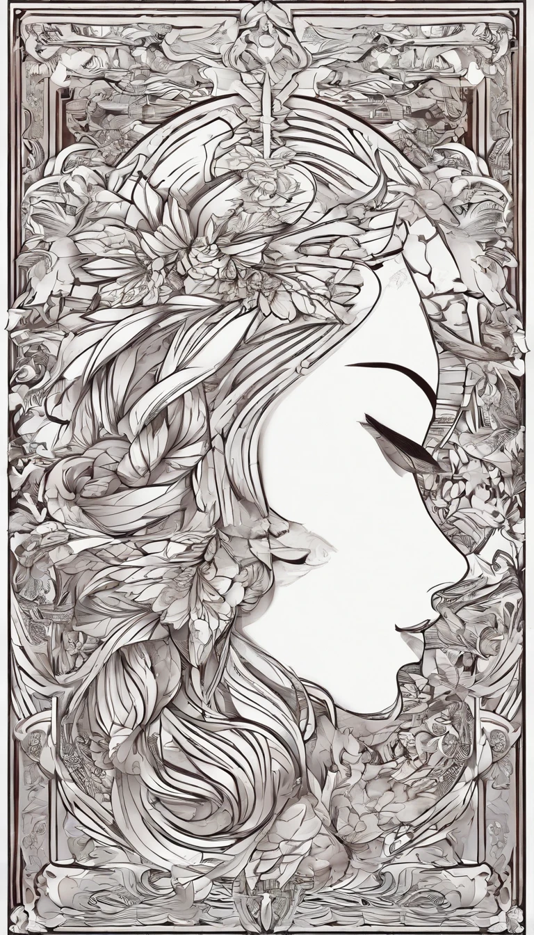 (White background:1.4),(Silhouette of a girl's head, Eyes closed, colorfull long hair, Oriental elements),(Chinese illustration:1.3,paper art:1.3, Quilted paper art:1.2),( reasonable design, Clear lines, High sharpness,Best quality, Very detailed, Masterpiece, movie light effect, 4K ) ,Brown eyes