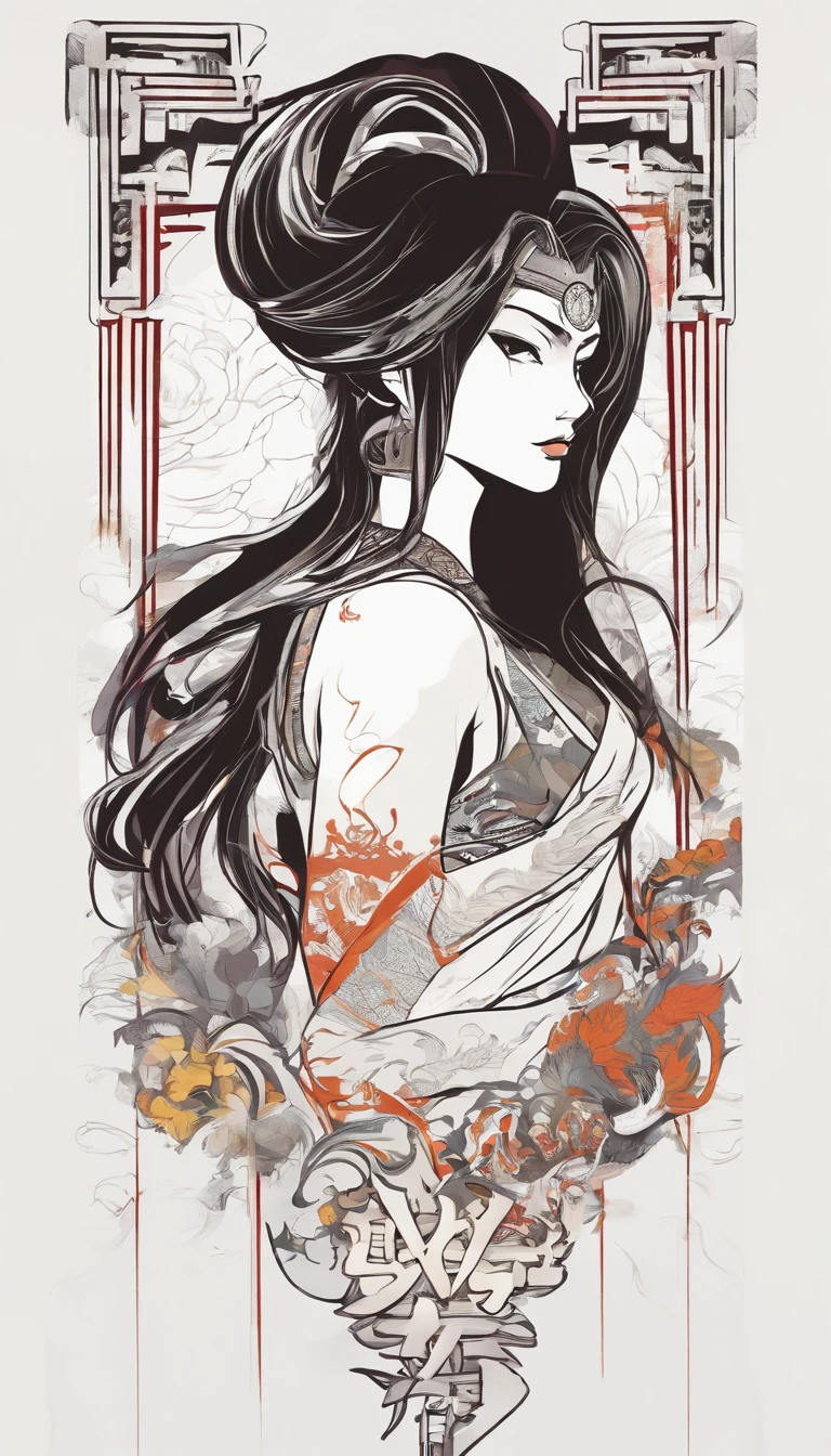 (White background:1.4),(Silhouette of a girl's head, Eyes closed, colorfull long hair, Oriental elements),(Chinese illustration:1.3,paper art:1.3, Quilted paper art:1.2),( reasonable design, Clear lines, High sharpness,Best quality, Very detailed, Masterpiece, movie light effect, 4K ) ,Brown eyes