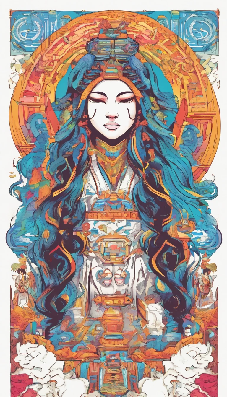 (White background:1.4),(Silhouette of a girl's head, Eyes closed, colorfull long hair, Oriental elements),(Chinese illustration:1.3,paper art:1.3, Quilted paper art:1.2),( reasonable design, Clear lines, High sharpness,Best quality, Very detailed, Masterpiece, movie light effect, 4K ) ,Brown eyes