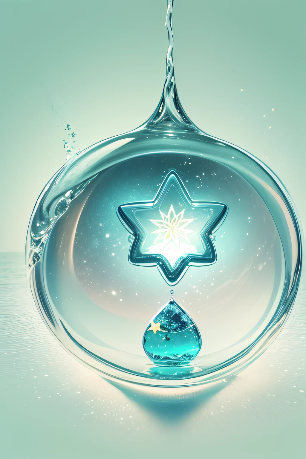 circle with two stars and a drop of bluish and translucent water, logotípo. Espiritual, profundo, suave. Apenas a logo.