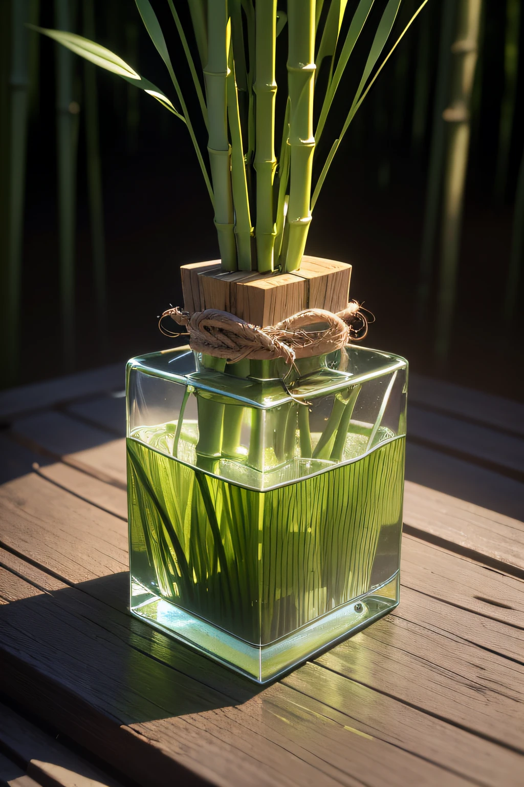 315 ml zen 4 green bamboo with bamboo leaves attached eau de parfum is sitting on top of green rock, in the style of detailed pen strokes, rich and immersive, poignant symbolism, cerith wyn evans, environmentalism, franz west, frank quietly, clear background, close-up --ar 1:1 --s 750 --v 5.2
