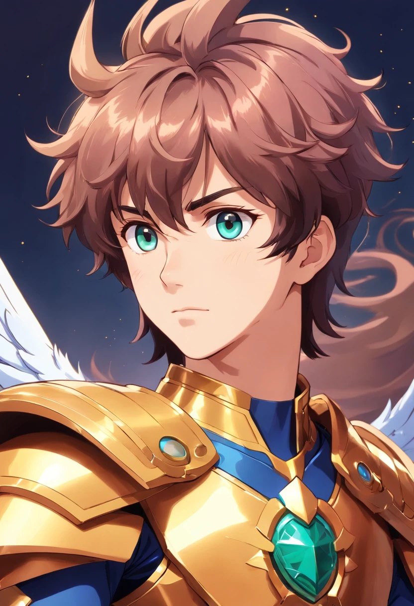 Character designer 16 year old boy wearing Pegasus armor ( saint seiya) cabelos curtos de penteados para cima
