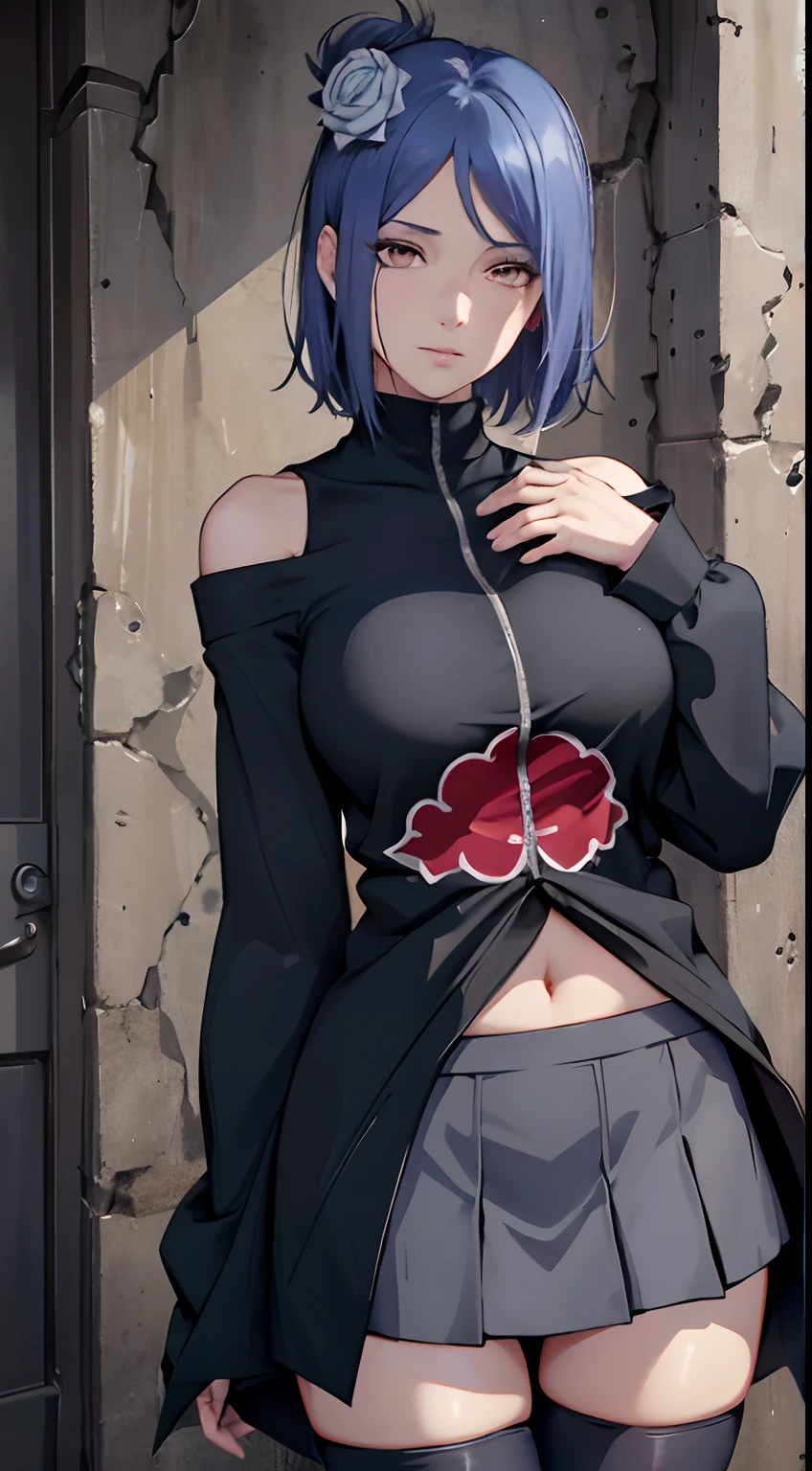 (8k,original photo),(best quality),(masterpiece),(realistically,)(Realism and realism),(high resolution),Ultra-detailed,(Endless realism:1.1),beautiful face,
(1female:1.1),female,(look at the audience),denim lenses,Japan,
Xiaonan\(Naruto\),(Xiao clothing:1.1),La Brett piercing,(split:1.5),(Off the shoulder dress:1.5),Smile,Face turned red,Upper body photo Dark blue hair,(flight:1.5)
professional lighting、photon mapping、Physically based rendering、
dark theme,